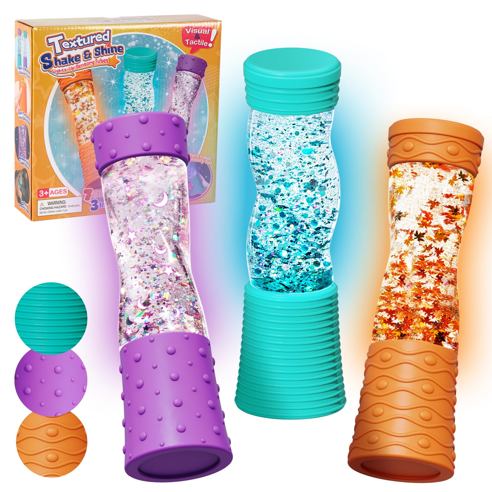 NYOBABE Sensory Toys for Autism & ADHD,Light-Up Fidget Tubes With Textured Silicone Sleeve for Kids & Adults,Sensory Lights for Stress&Anxiety Relief,Autism Equipment Special Needs Developmental Toys