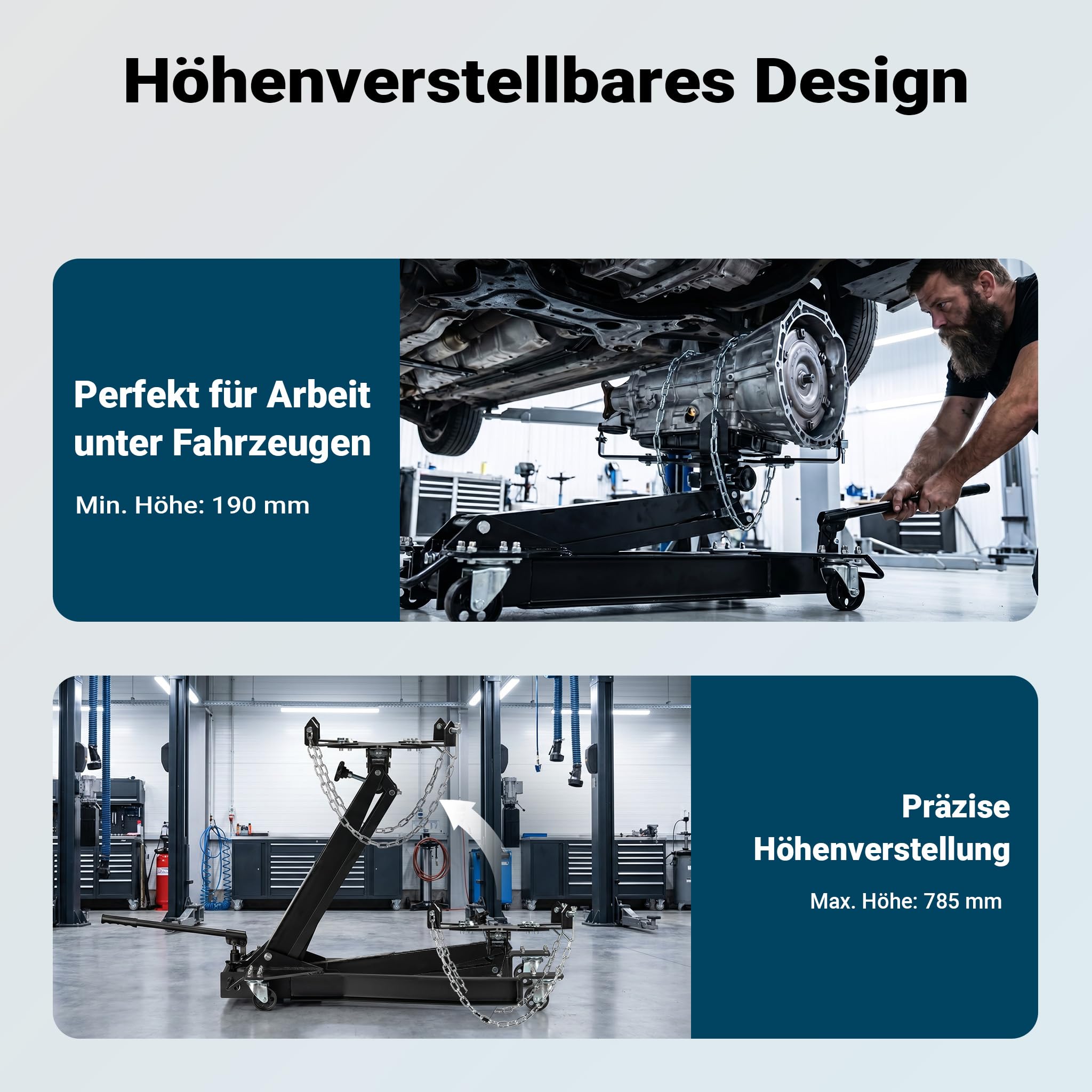 Wiltec Getriebeheber bis 1 t Traglast, höhenverstellbar 180-790 mm | Motorheber, Motorblock, mit Rollen