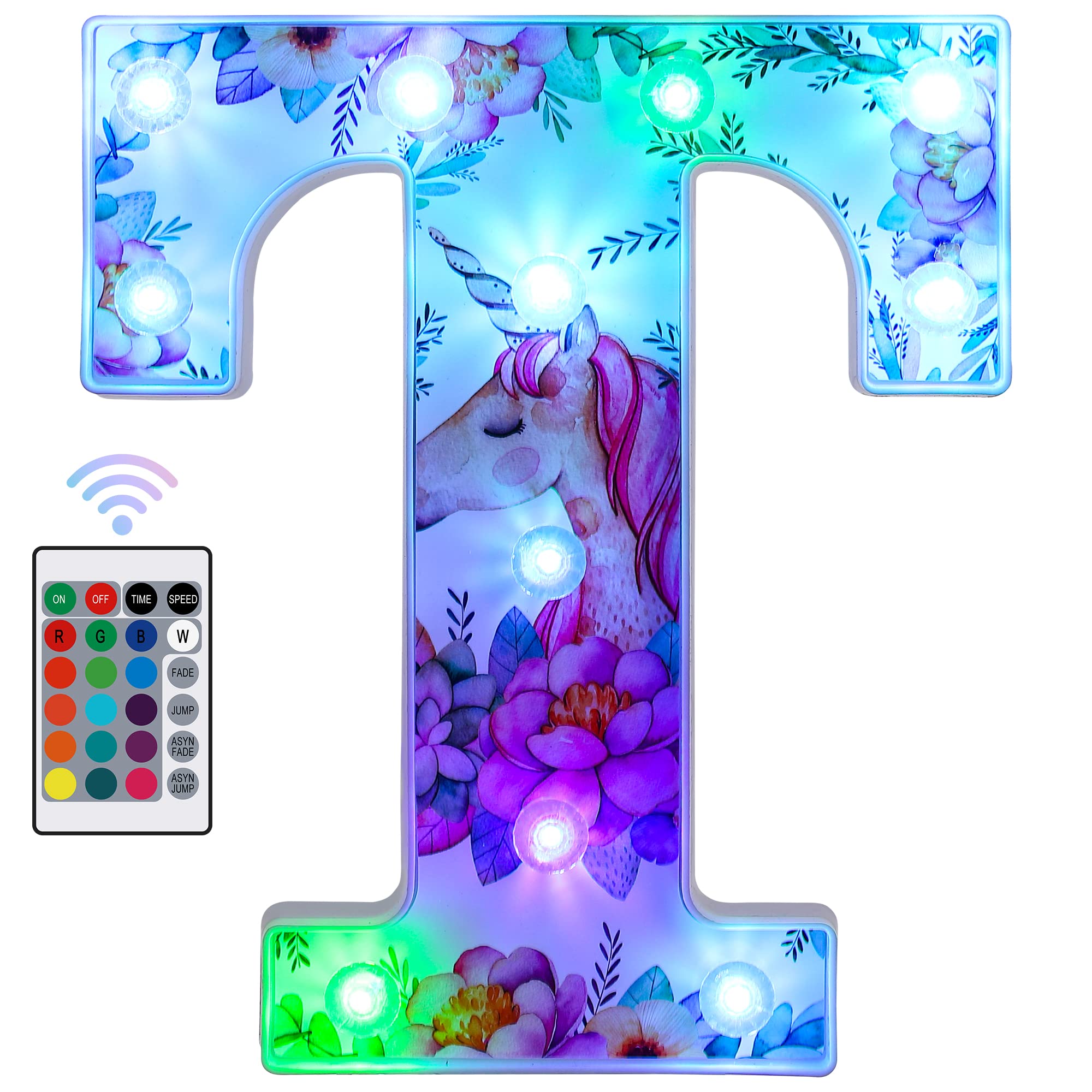 FoakyLED Letter Lights Sign Light Up Unicorn Letters Letter Sign for Night Light Wedding/Birthday Party Battery Powered Christmas Lamp Girls Gifts Home Bar Decoration (T)