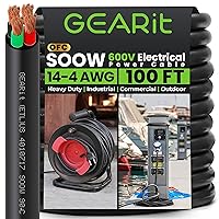 Vista 1 de GearIT Cable de alimentación portátil 14/4 14 AWG (100 pies – 4 conductores) SOOW 600V calibre 14 cable eléctrico para motor, luces portátiles