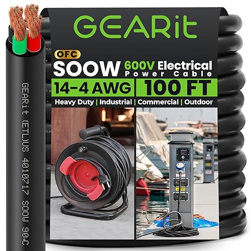 GearIT Cable de alimentación portátil 144 14 AWG (100 pies  4 conductores) SOOW 600V calibre 14 cable eléctrico para motor, luces portátiles,