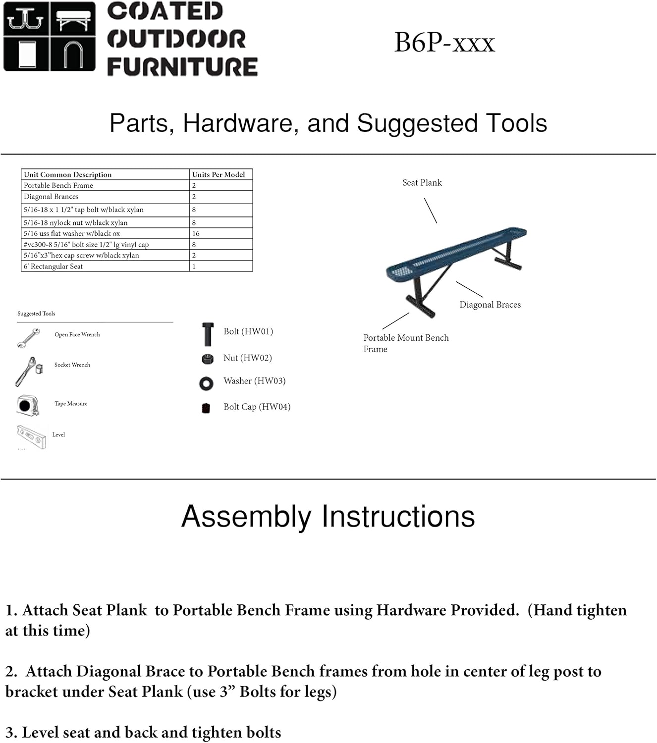 CoatedOutdoorFurniture B6WBP-LBL Heavy Duty Park Bench with Back Portable Frame, 6 Feet, Light Blue, Made in America : Patio, Lawn & Garden
