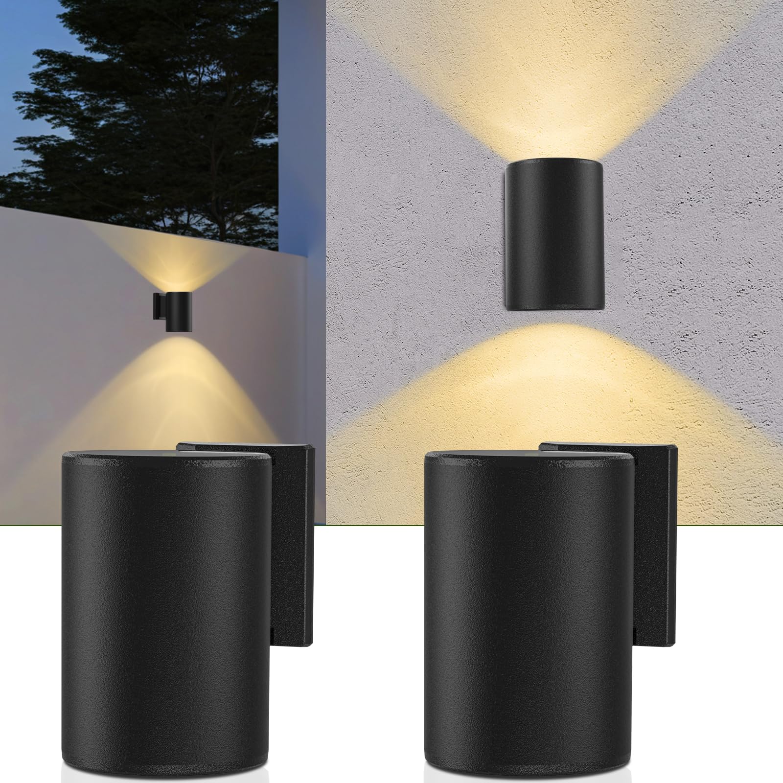 Photo 1 of Glosola Solar Wall Lights Outdoor 2 Pack, Up and Down Lighting Solar Wall Sconce, Dusk to Dawn Warm White LED, IP65 Waterproof Exterior Decorative Lights for Porch, Patio, Fence, Garage, Garden