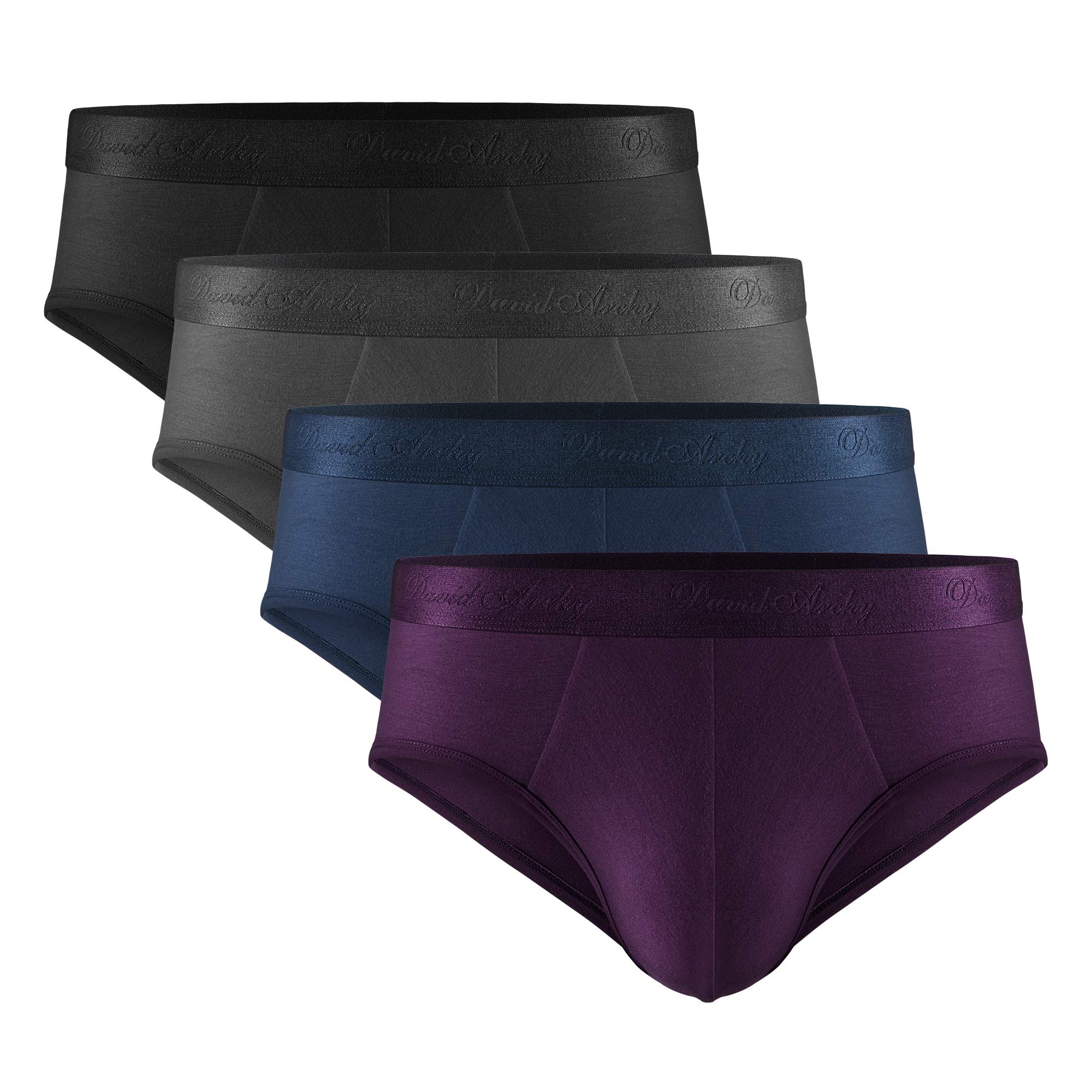 Men's Briefs Modal No Fly Underwear Support Pouch Soft Comfort Briefs for Men 4 Pack, Black/Dark Gray/Navy Blue/Wine, Small