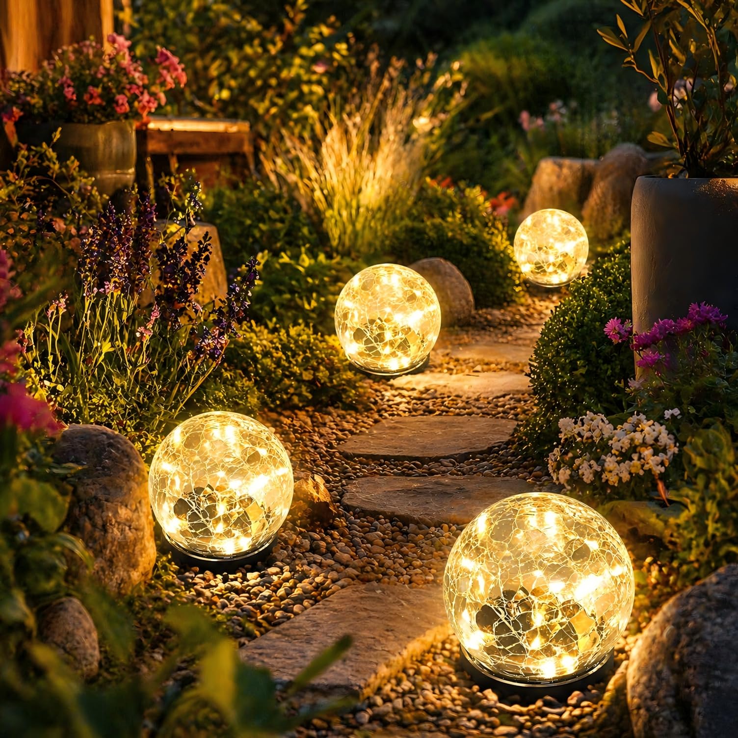 Kizozo Solarlampen für Außen 4 Stück, Solar Kugelleuchte 12cm, Solarlampen Garten IP55 wasserdicht, Solarleuchten für außen, Solar Gartenleuchten mit 30LED Lichter, Bodenleuchten außen warmweiß