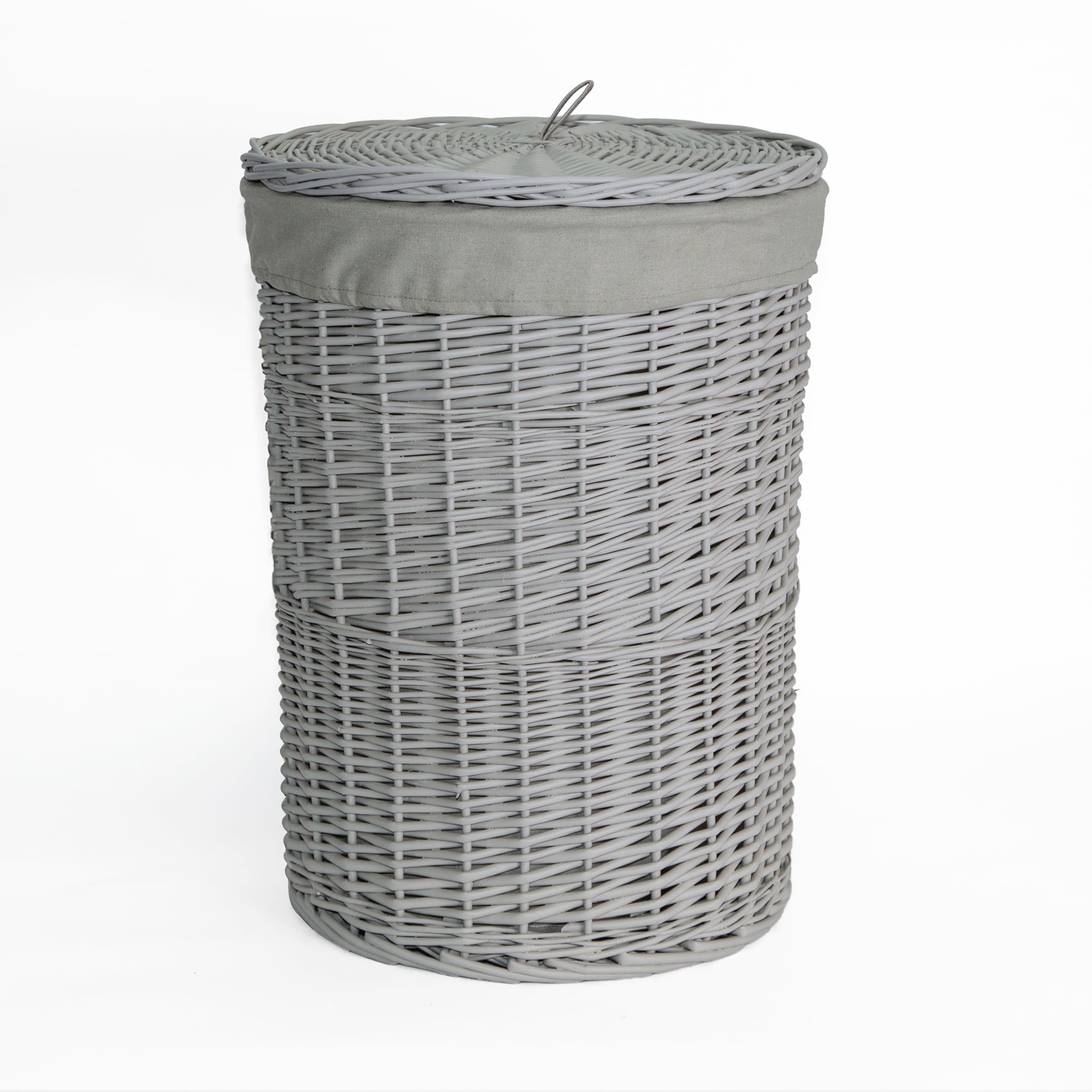 green leaves Wicker Laundry Hamper Basket, Laundry Basket with Lid, Round Washing Baskets, Wicker Wash Baskets with Lining Bathroom Storage (Grey, Large)