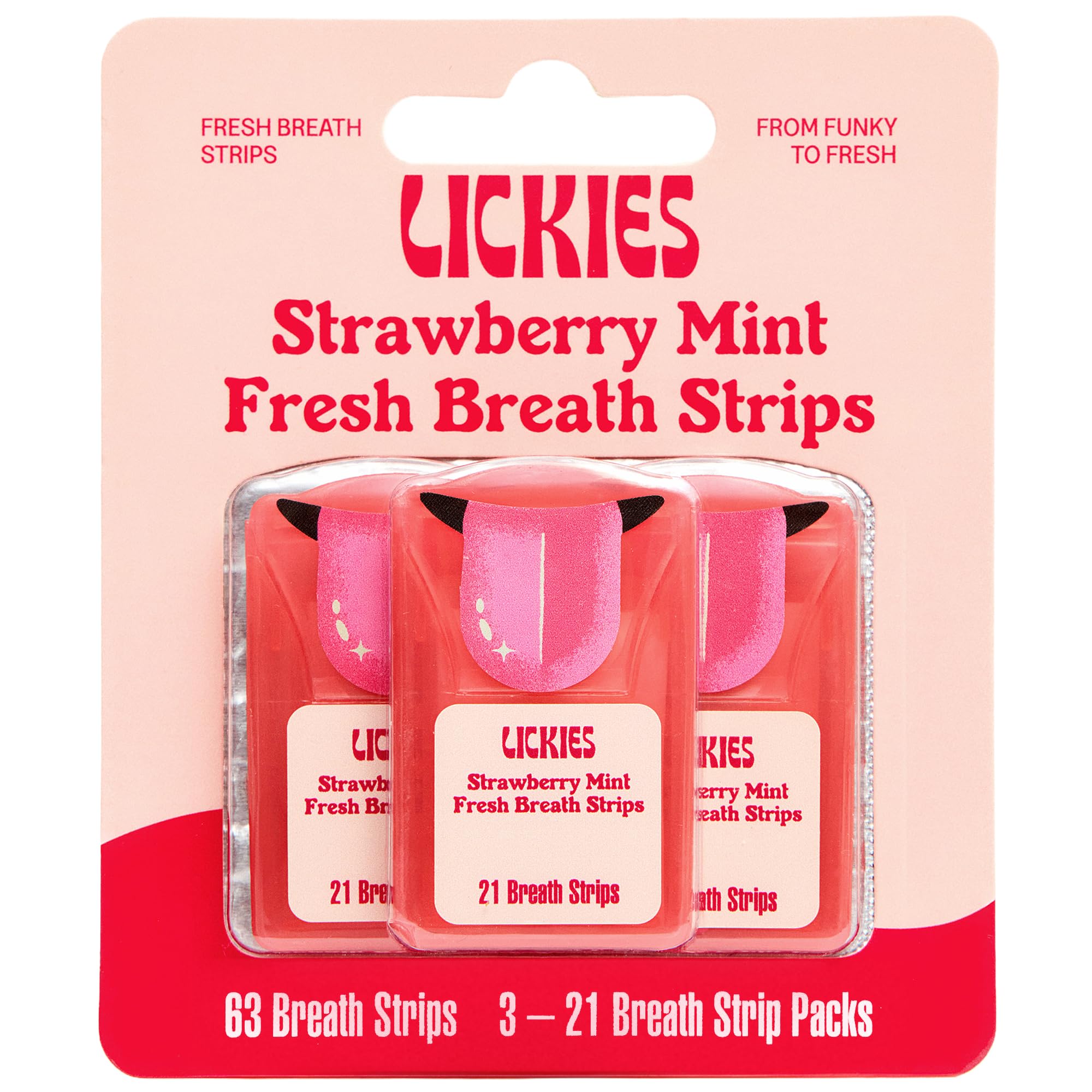 Strawberry Mint Breath Strips | On-the-Go, Sugar Free Mouth Freshener | Dissolving Breath Mint Strips to Instantly Refresh Your Mouth | 3 Pack, 63 Strips