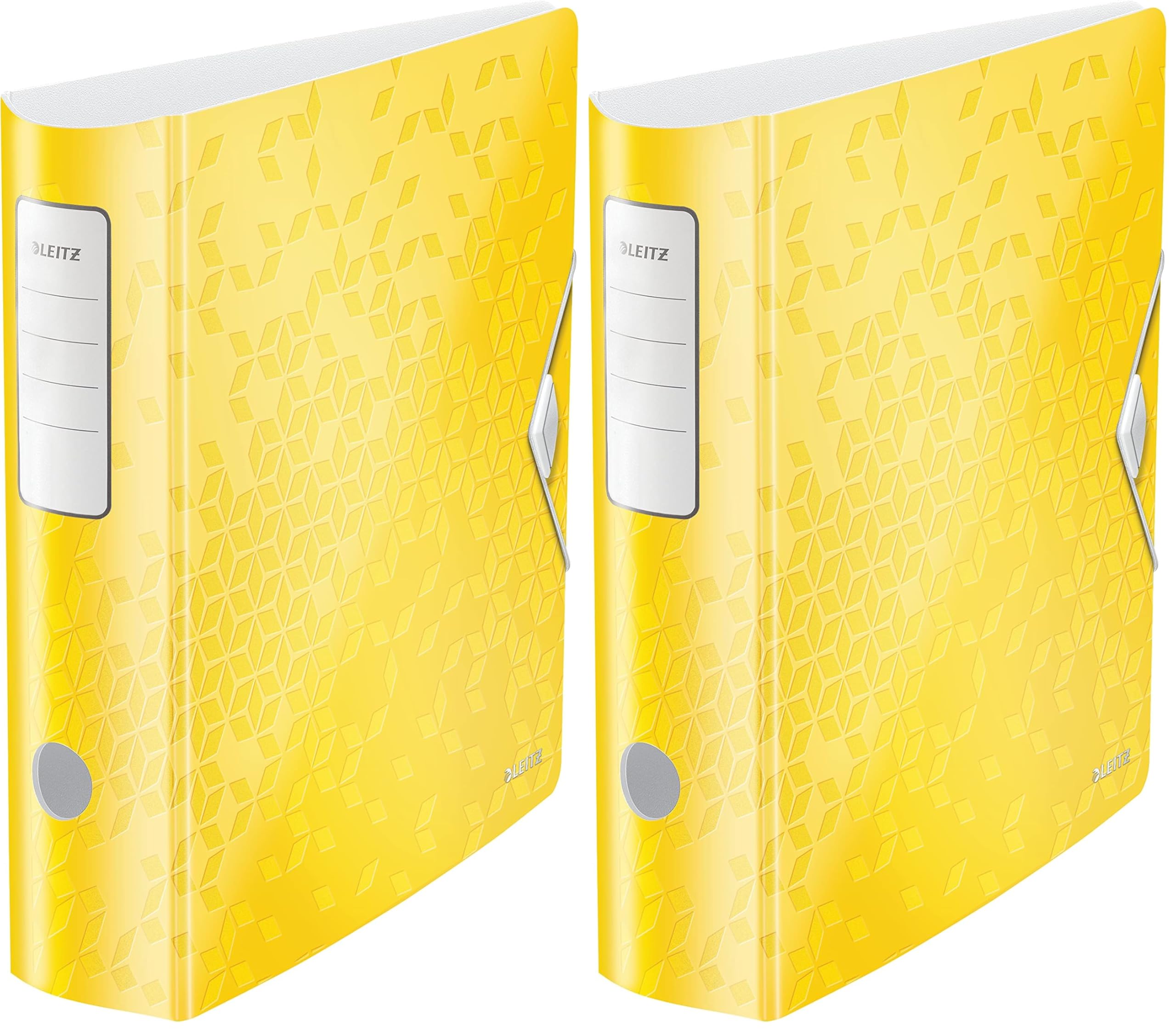 Leitz Classeur à Levier A4 Active, Dos Arrondi 82mm, Fixation Élastique, Polyfoam Léger, WOW, Jaune, 11060016