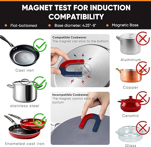 Miniatura 4 de Quemador portátil de inducción, encimera de inducción única de 1200 W con enchufe, placas calientes de calentamiento rápido para cocina eléctrica,