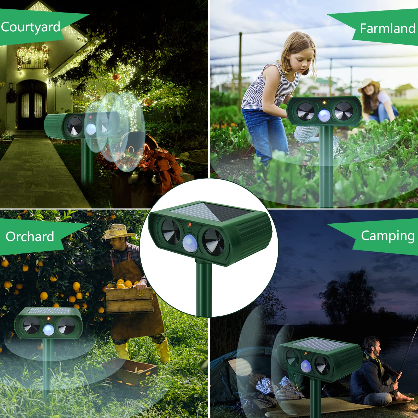 Ceboic Ultraschall Katzenschreck, Solar Tiervertreiber Ultraschall Abwehr Wasserdicht mit Bewegungsmelder und Blitz, Marderschreck Solar Tierabwehr Hundeschreck für Garten Draußen Hunde Vögel Marder