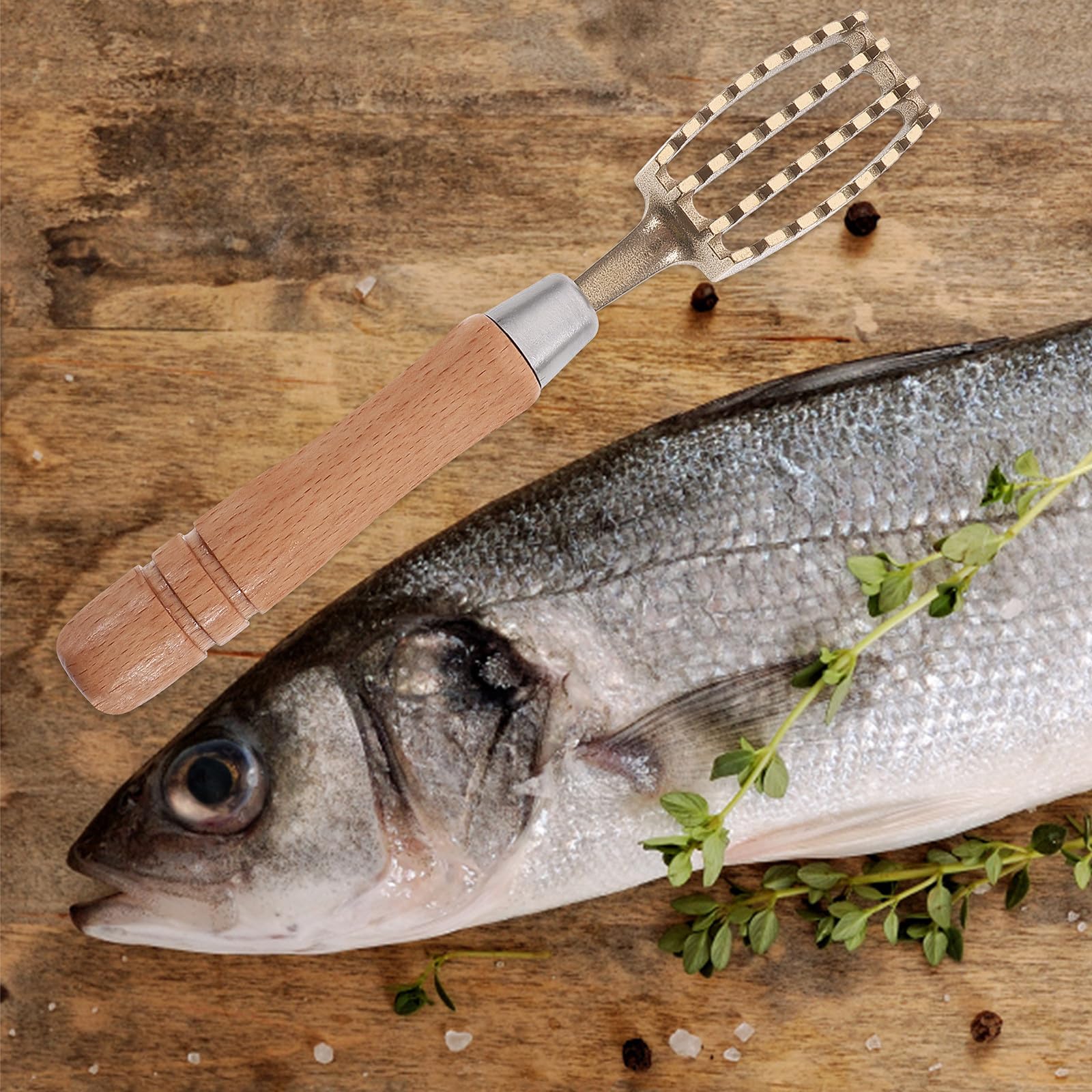 Raschietto Ottone in Stile Squame per Giapponese Pesce Manico in Legno