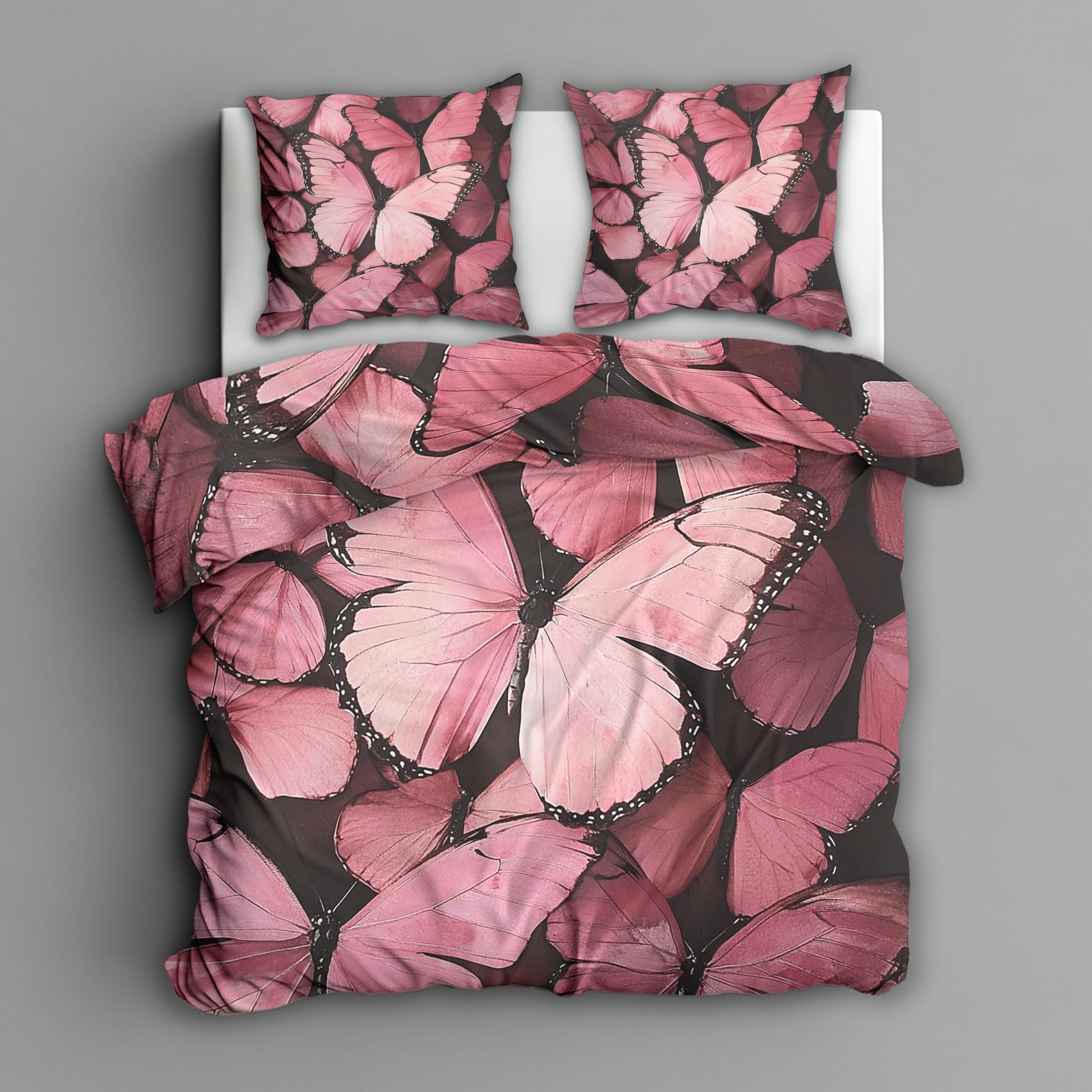 Parure de lit reversible en microfibre premium motif papillon rose