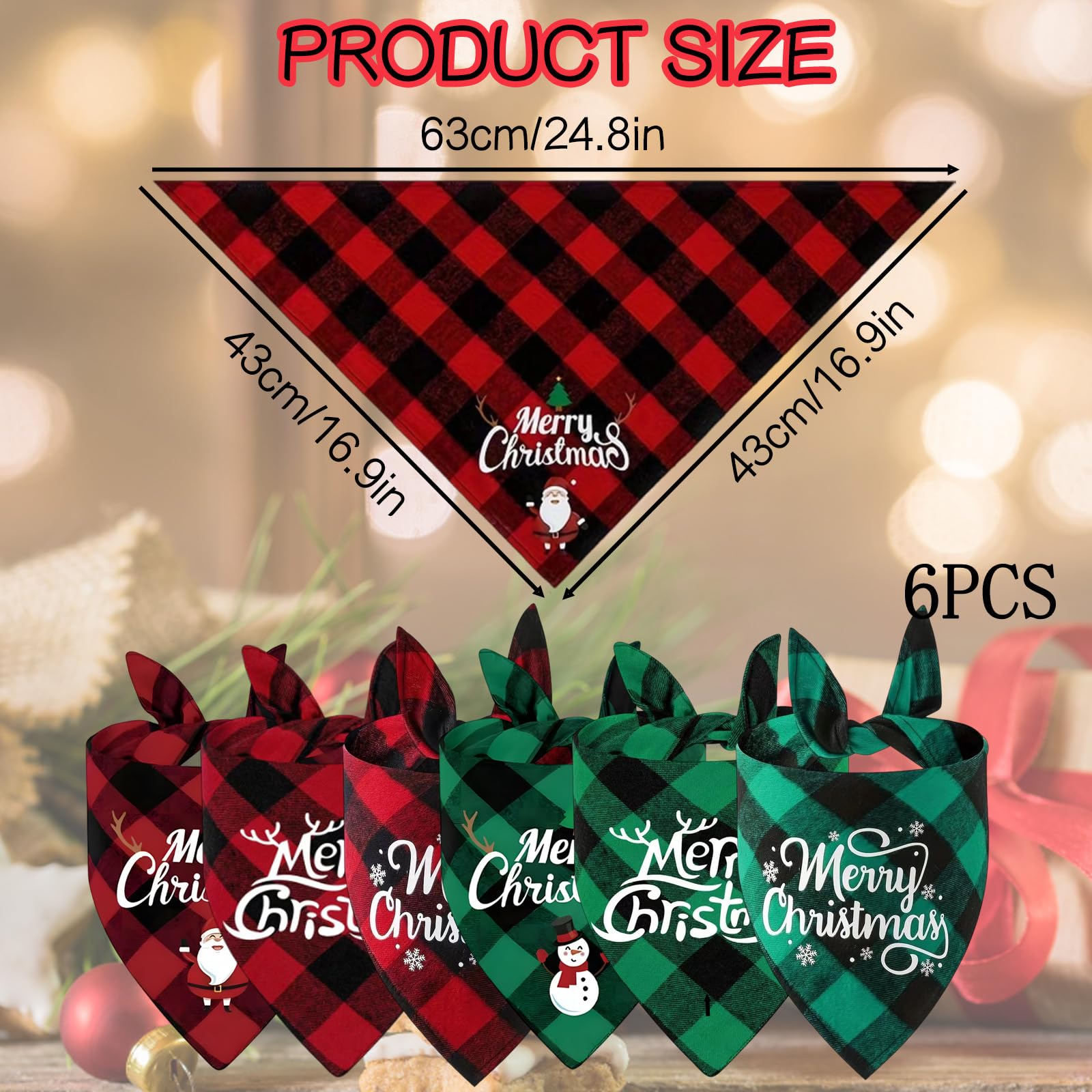 6 PCS Christmas Dog Bandana Set Holiday Pet Scarves - Image 2