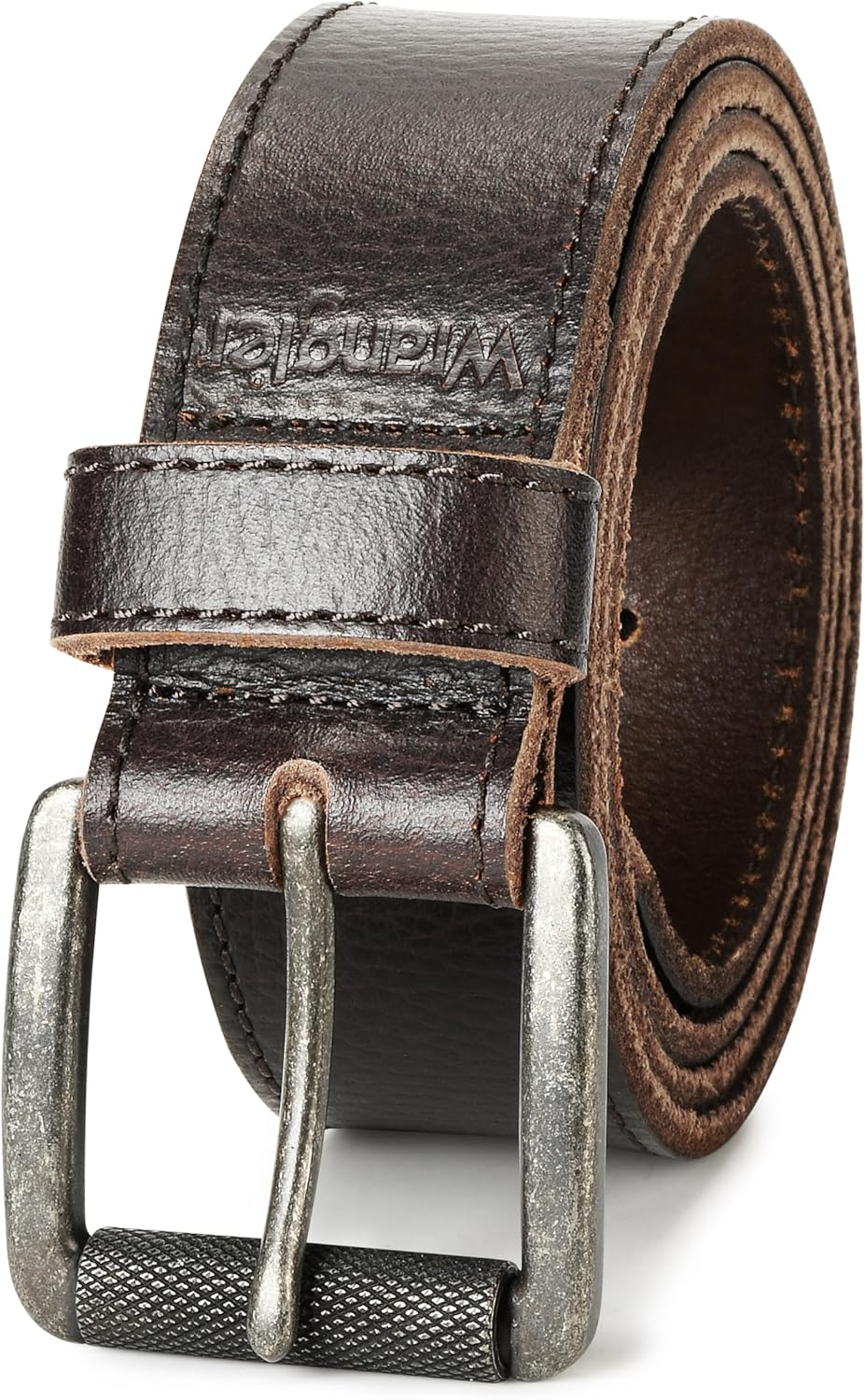 Wrangler Men's Pebble Leather Belt, 38mm Roller Buckle Casual Everyday Belt for Jeans, Gift for Men