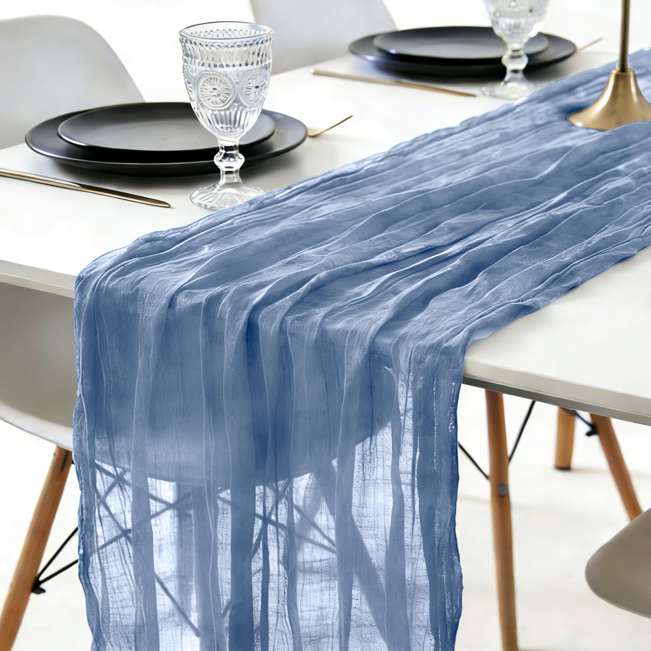 sxvblly Dusty Blue Cheesecloth Table Runner 90×300cm Boho Gauze Rustic Spring Easter Table Runner for Baby Shower Wedding Decorations Bridal Shower Birthday Party Tea Party Decorations(10Ft)