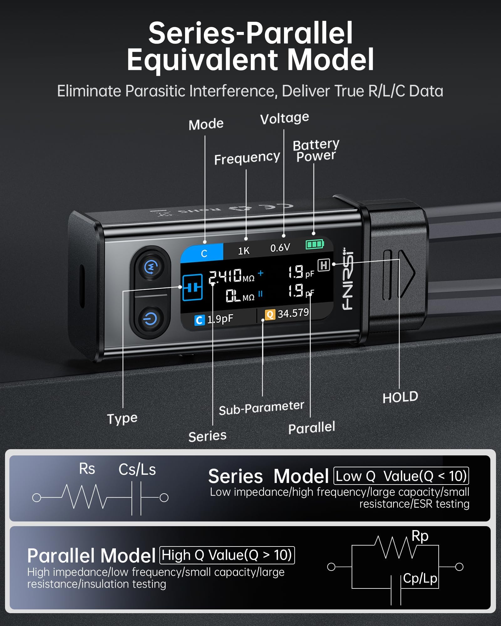 LCR Messgerät,100 kHz LCR-Messgerät mit Pinzette,SMD Durchsteckkomponententester/Automatischer Sortiervergleich/Widerstands/Induktivitäts/Dioden/Kondensatortester/Vollband-Scan LCR-ST2