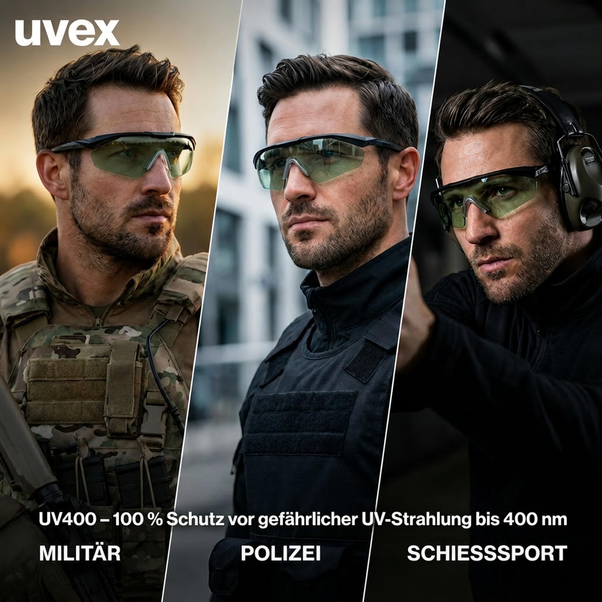 Uvex apache spec variomatic STANAG 2920/4296 Lunettes de protection de qualité supérieure avec étui - Lunettes à armatures spécialement conçues pour les autorités et les applications tactiques
