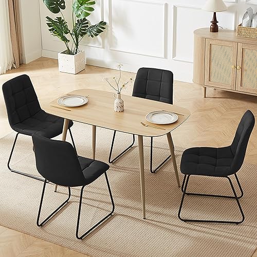 Miniatura 10 de Mesa de comedor moderna de granja de 47.2 pulgadas, mesa de comedor rectangular de madera con patas de metal para 4 personas para comedor, cocina,