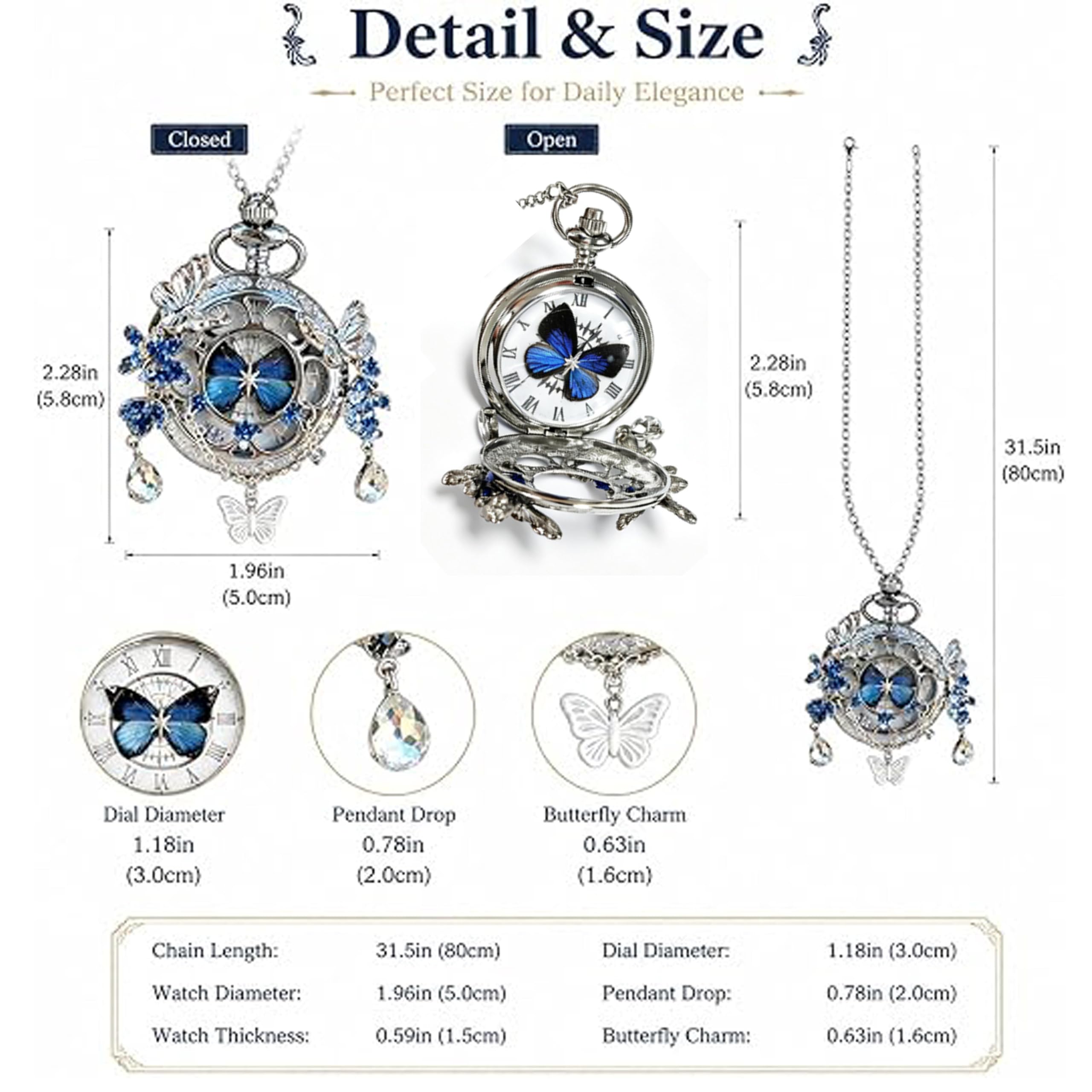 Schmetterling Taschenuhr Anhänger Silber Innen rotierendes Exemplar mit römischen Ziffern Einzigartiges Vintage Insekt Schmuck Geschenk Damen Anhänger