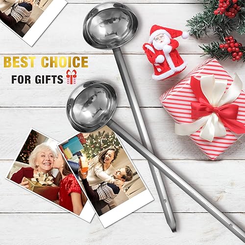 Vista 65 de meekoo Cucharón de acero inoxidable con mango de sopa con borde de vertido para cocina, cocina, salsa de sopa (4 onzas)