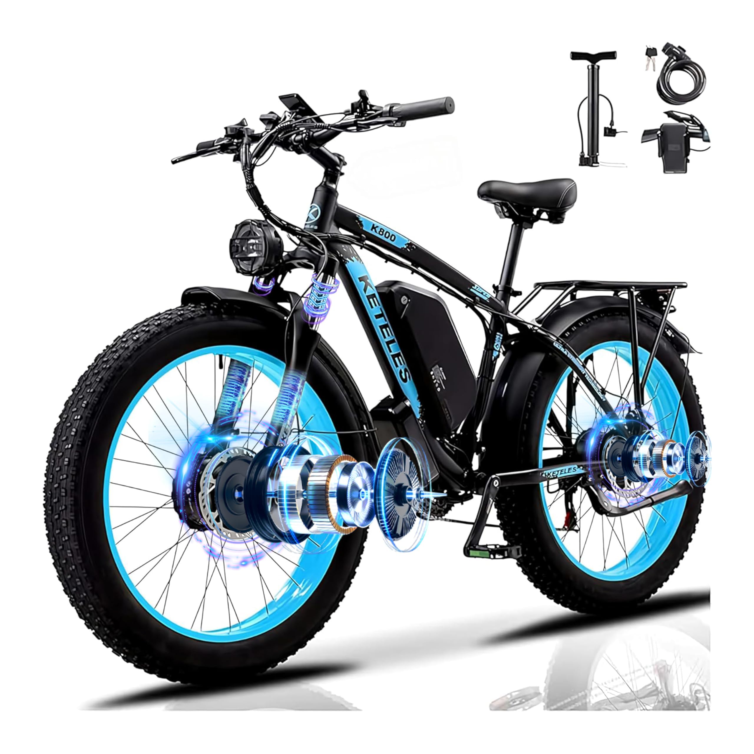 Bicicletta Elettrica Adulto, 26'' ×4.0'' Fat Tire Bici Elettrica, 21 Velocità Bicicletta Elettrica da 48V 23Ah Batteria Rimovibile, 25km/h & Autonomia di 120-140km E-bike
