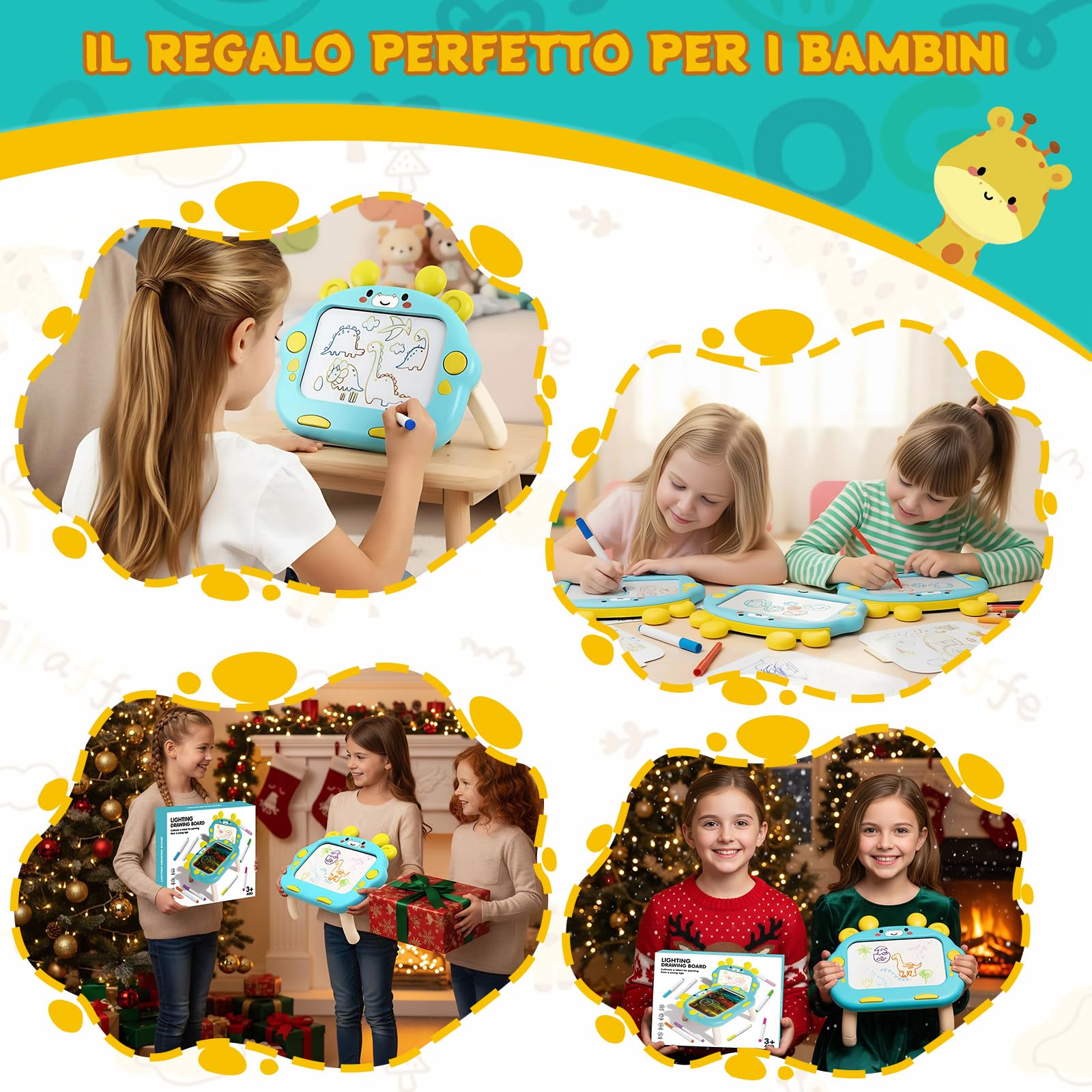 Lavagna Led per Disegnare Bambini, Lavagna Luminosa per Disegnare con 8 Penne Colorate e 8 Modalità di Illuminazione, Lavagnetta Cancellabile Bambini per 3-8 Anni Ragazzi Ragazze