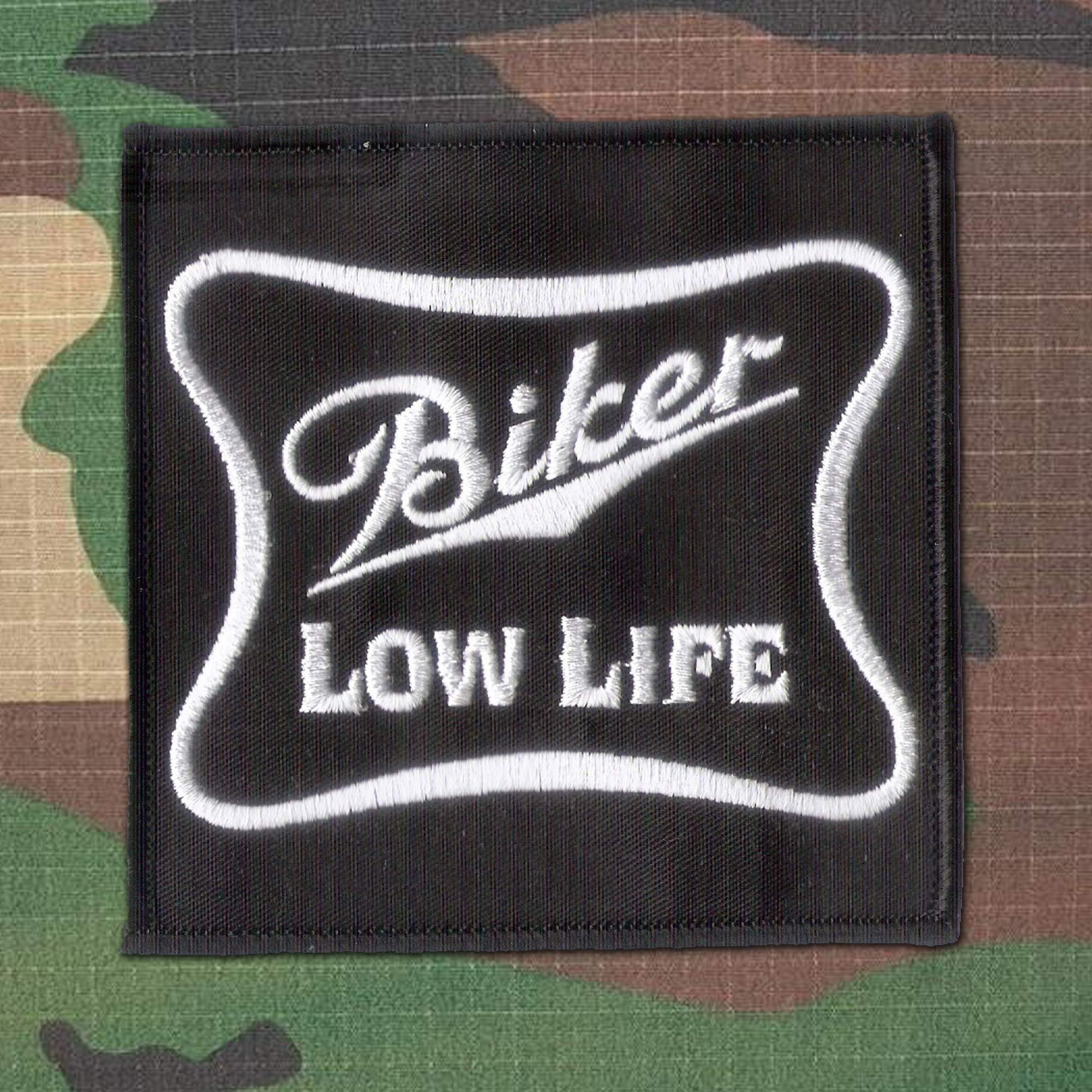 Biker Low Life Embroidered Patch 4 X 4 Patch with Wax Backing and merrowed Edge - Motorcycle Jacket — view 2