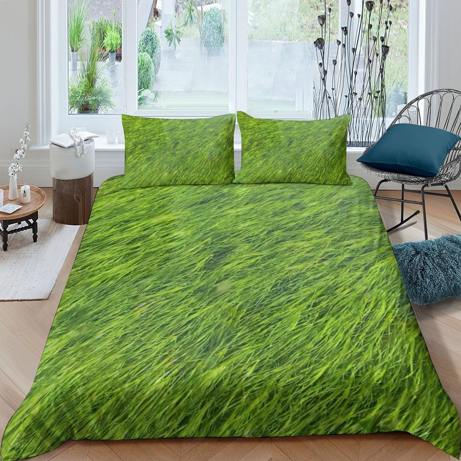 Ctjqhvkz Style-7 3D Printed Green Grass Fitted Sheet Microfiber Soft Breathable Meadow Bed Cover For Bedroom Dorm Decor Protection Single（135X200cm）