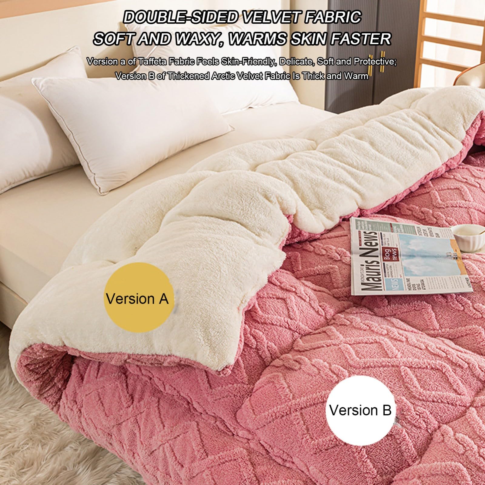 Tafts Plüsch-Fleece-Decke Mit Biesen – Superweich, Kuschelig, Für Couch & Bett, Mitternachtsschwarz