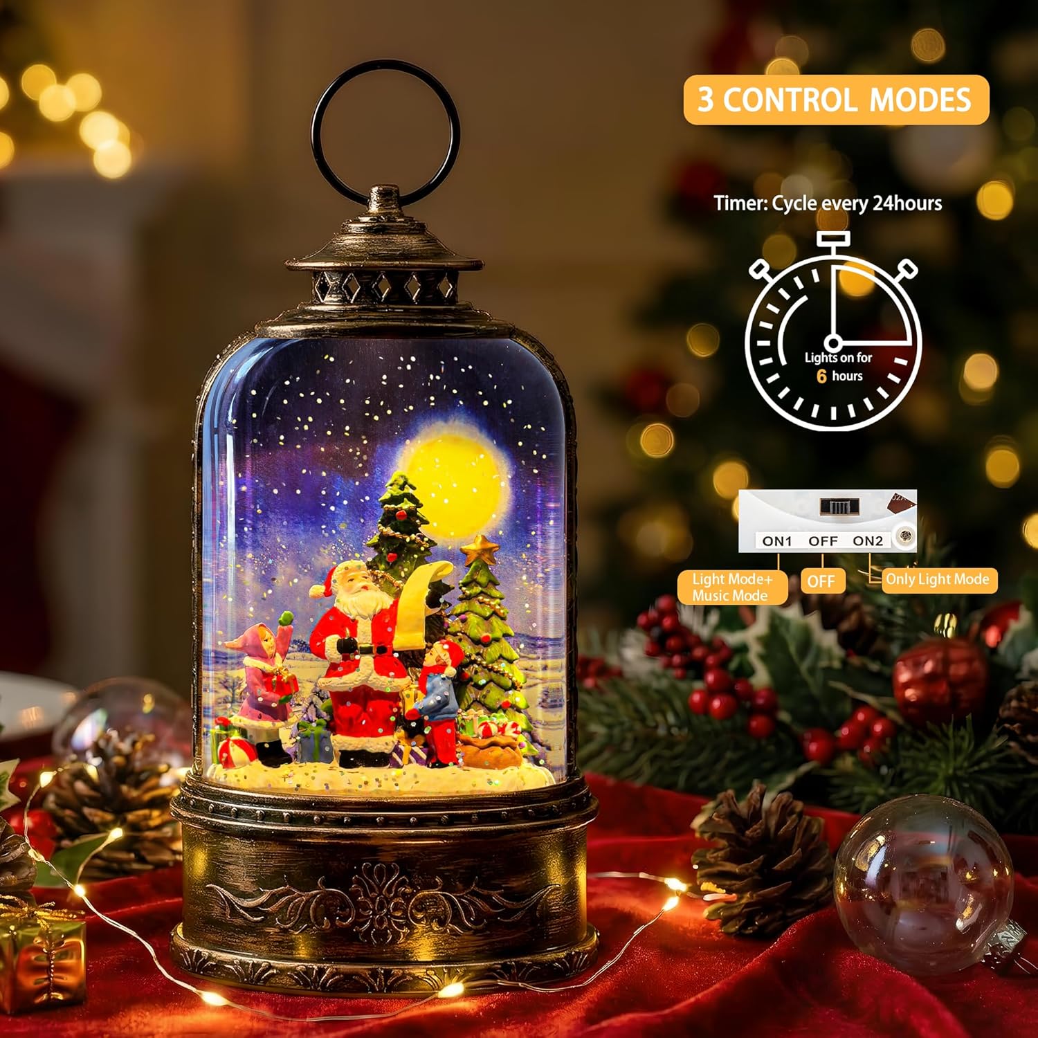 ミュージカル スノードーム ランタン ライト付き サンタクロースのほしい物リスト ウォーターランタン 渦巻くキラキラ クリスマス ホ