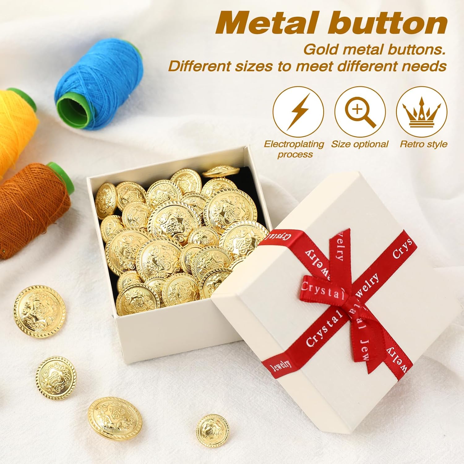 40 Pc Metal Button Set Gold Blazer Buttons Sewing Women's Vintage Brass Emblem Shank Buttons Men's Suits Jeans Jacket Sport Coat