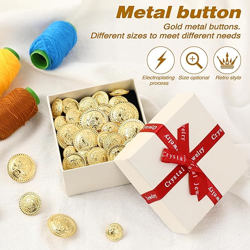 Miniatura 4 de Juego de 40 botones de metal, botones dorados para coser para mujer, botones vintage de latón con emblema de vástago para hombre, botones de latón