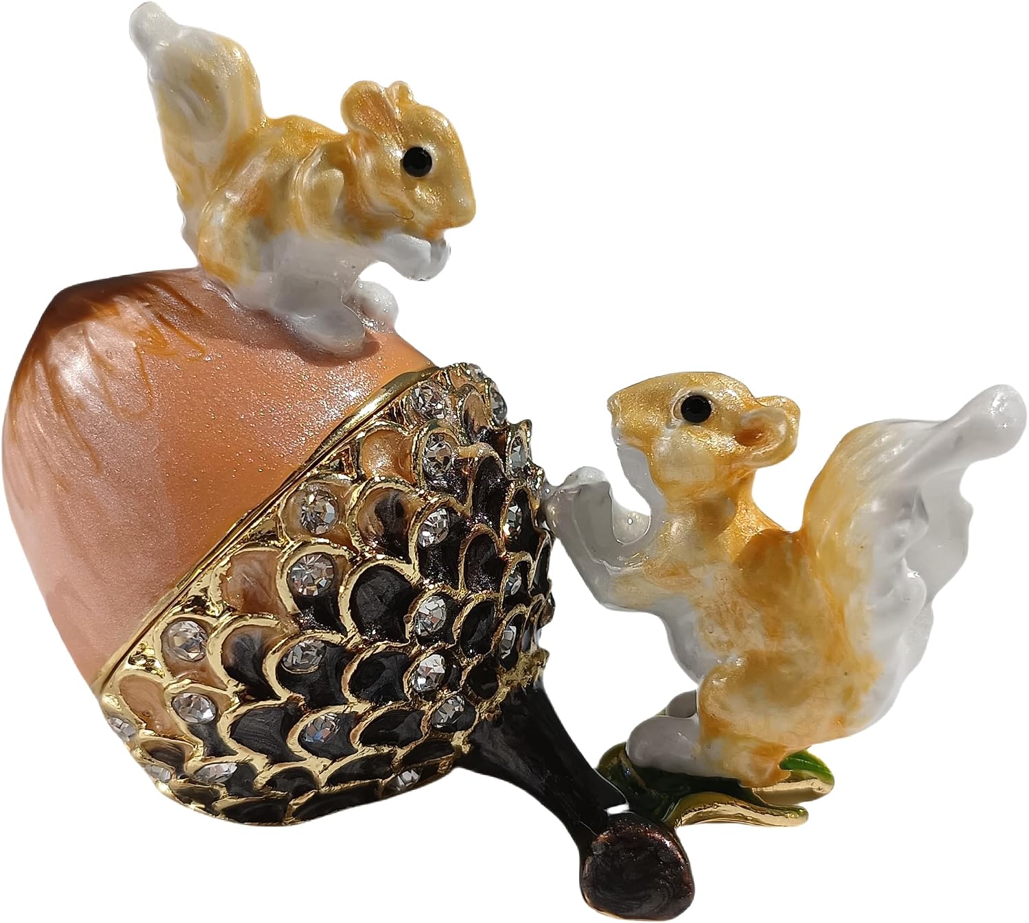Enamel Oak Fruit & Squirrel Jewelry Holder Ring Necklace Earring Trinket Box Hand Painted Oak & Squirrel Ornamental For Home & Office Decor Gift For Family Friends Coffee