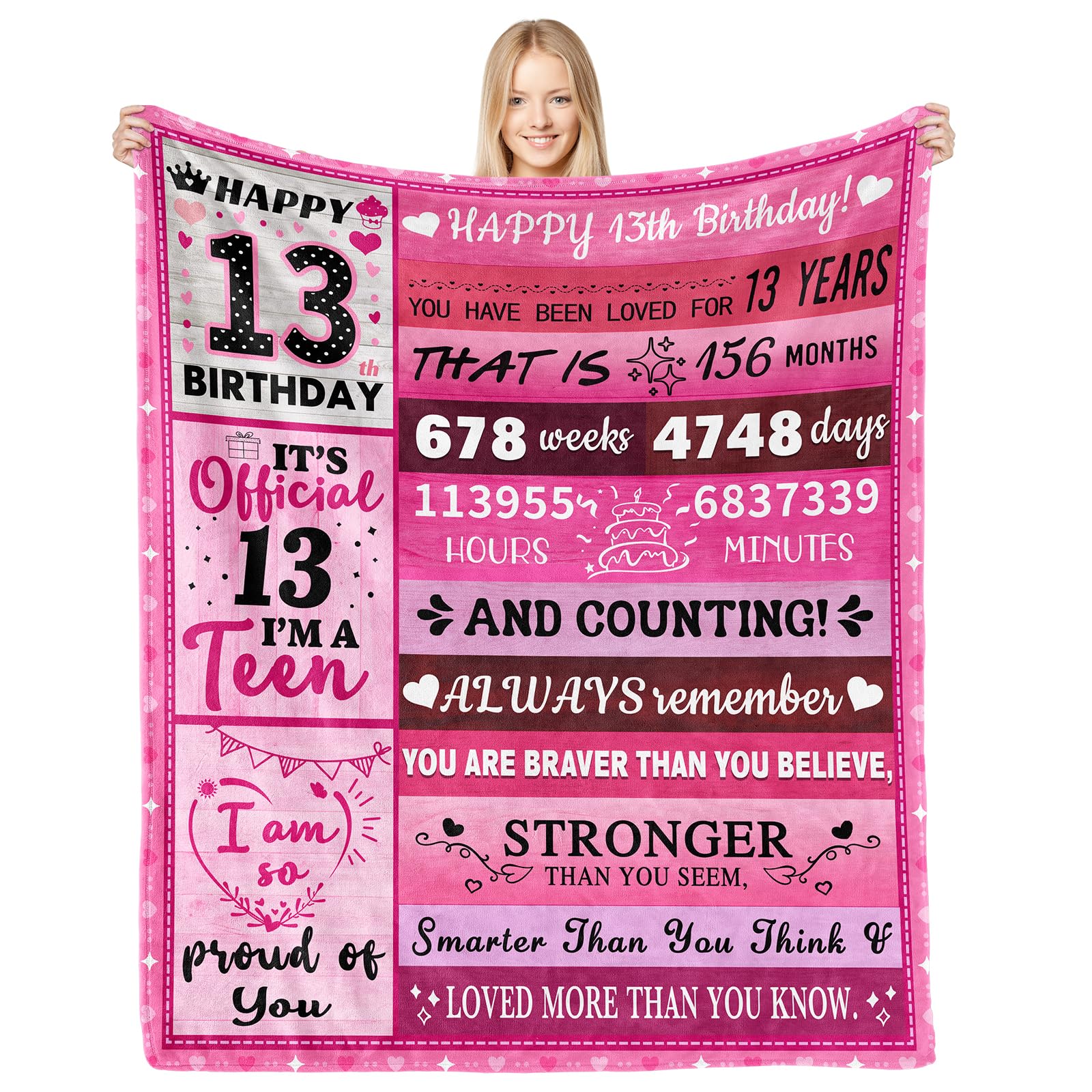 CAPRIFIC 13th Birthday Gifts for Girls 13 Year Old Gifts 13th Birthday Blanket Decorations, Presents for 13 Year Old Girls