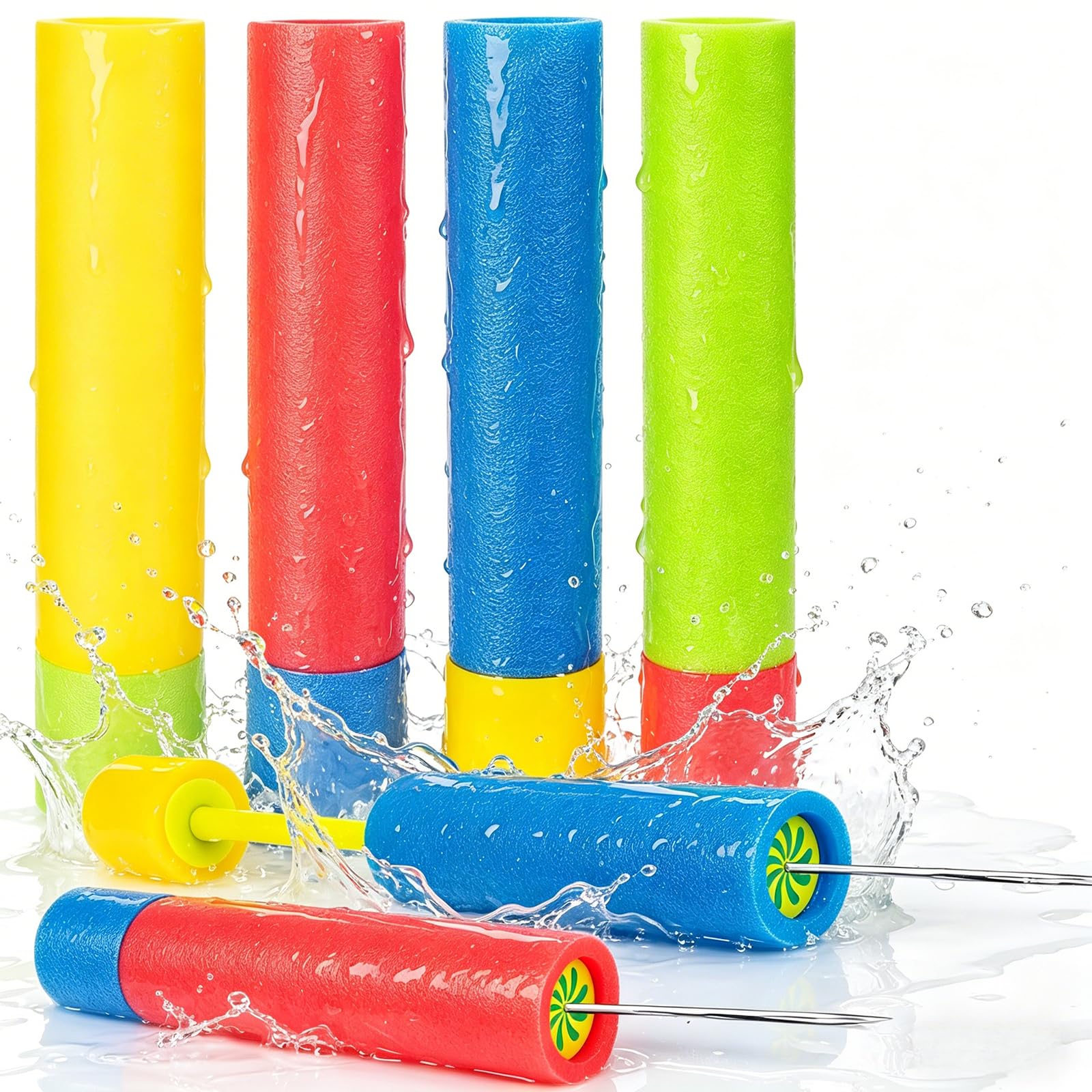 4 Pack Foam Water Guns 30cm, Water Pistols for Kids and Adults, Push Pull Water Blasters, Foam Water Squirters for Pool Beach Garden Summer Water Fight Toys
