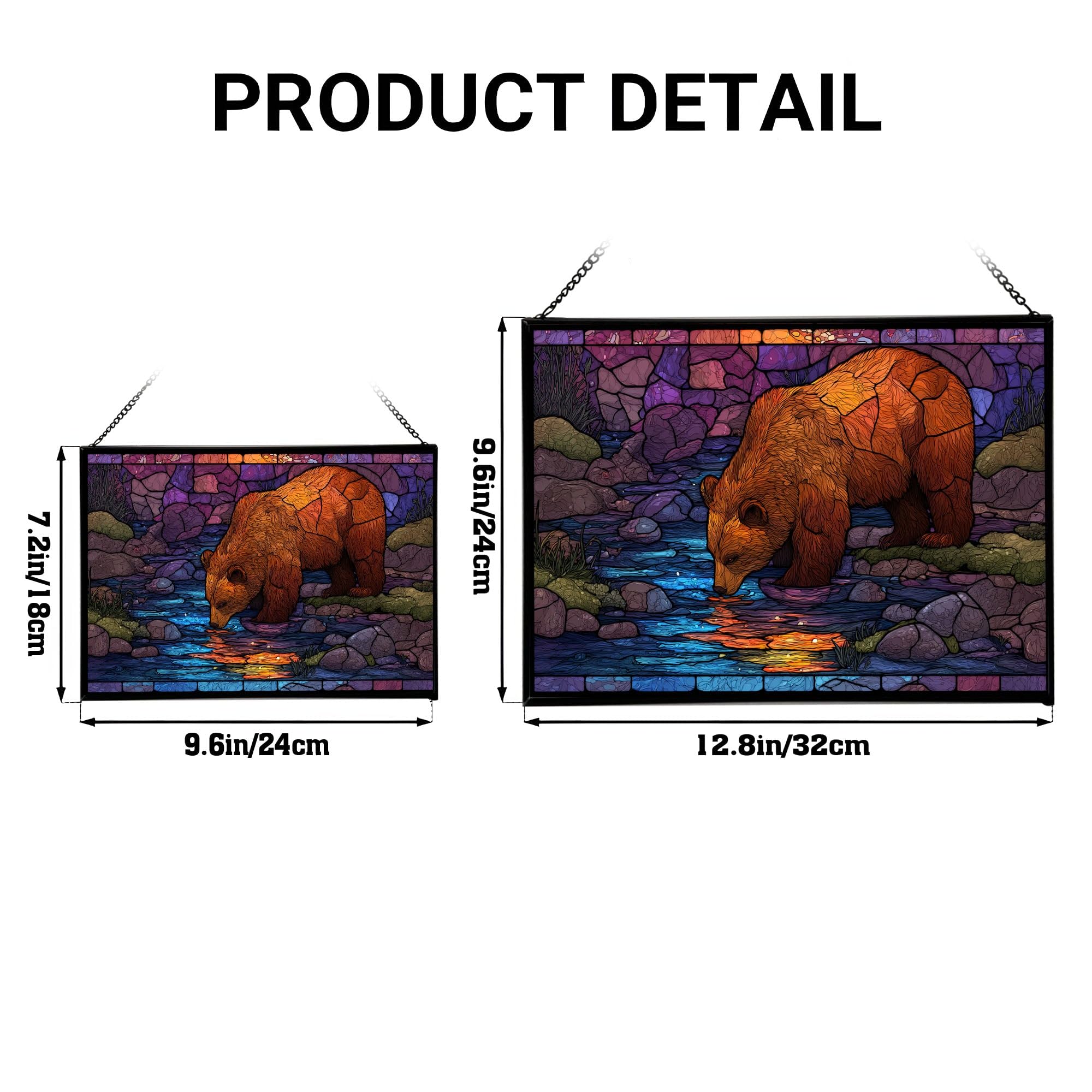 Bear at Stream – Stone Banks Animal Stained Glass Suncatcher – Rectangular Hanging Window Panel with Artistic Nature Background – Wildlife Glass Art Gift for Animal and Nature Lovers iS51ll