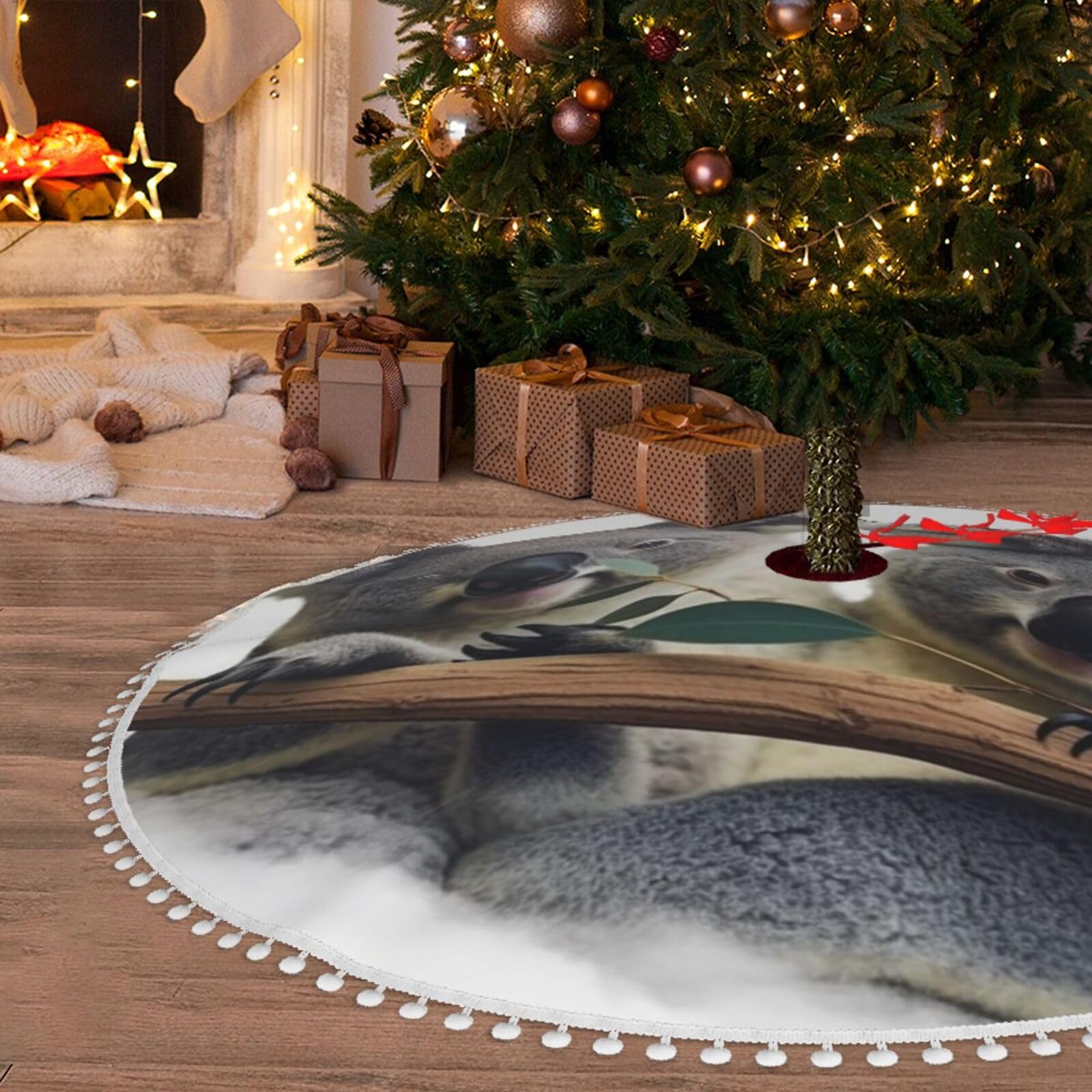 Tapis de sapin de Noël pour vacances et ferme au design koala