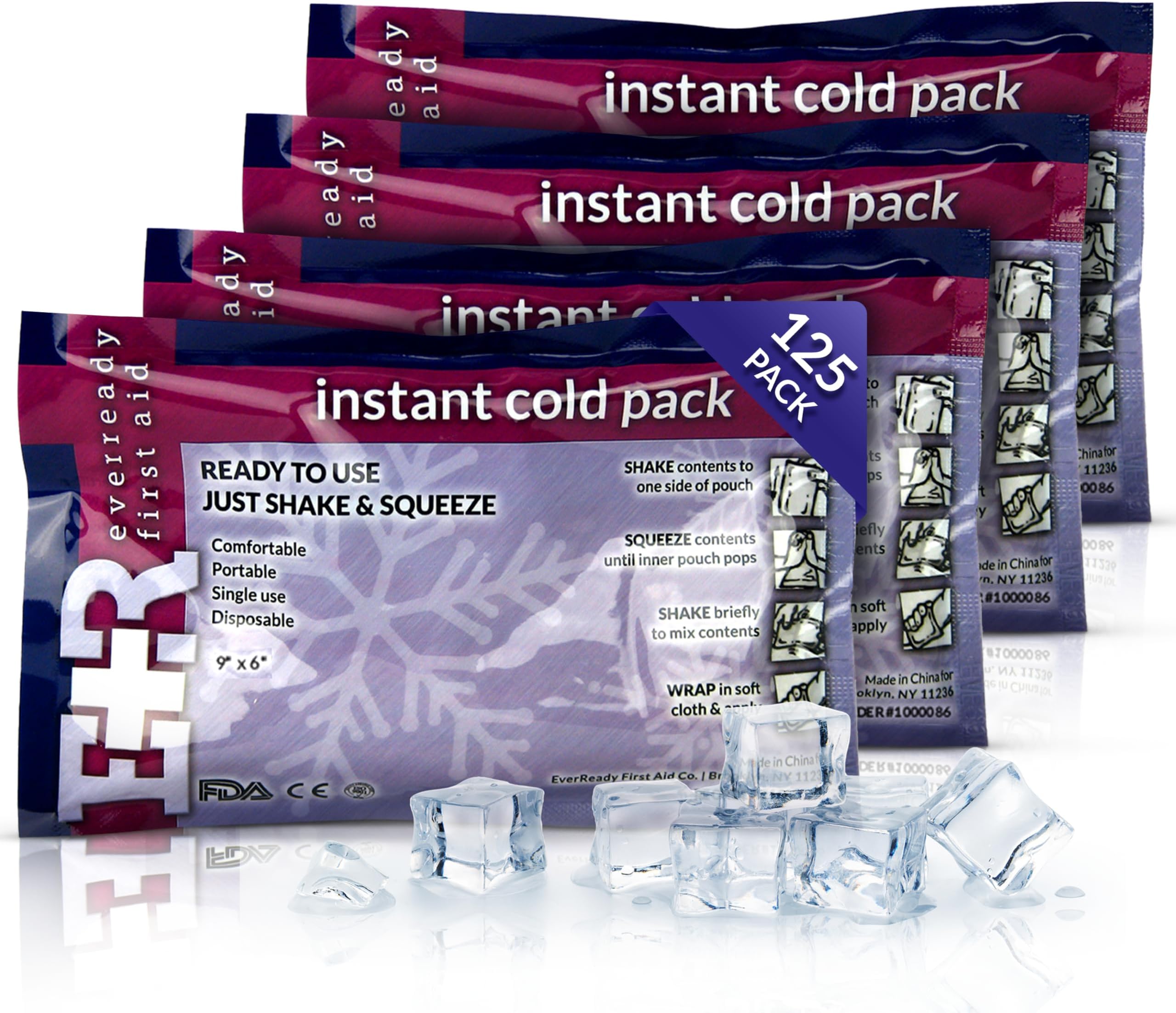 - Ever Ready First Aid Disposable Cold Compress Therapy Instant Ice Pack for Injuries 4.5" x 7" - 125 Pack