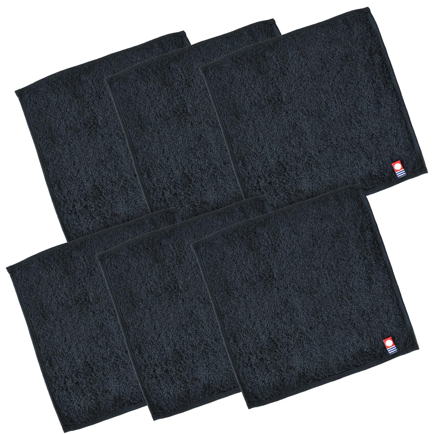 Bloom Imabari Towel-Certified “with” Towel Handkerchief, Set of 6, Hand Towel, 7.9 x 7.9 inches (20 x 20 cm), Smaller, Compact, Simple, 100% Cotton, Made in Japan (Carbon Black)