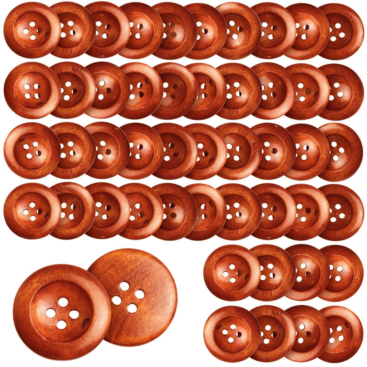 Faden & Nadel 100 Bottoni In Legno Fatti A Mano, Rotondi Con Cuore, 20 Mm, 2 Fori, Per Cucito E Fai Da Te - 6