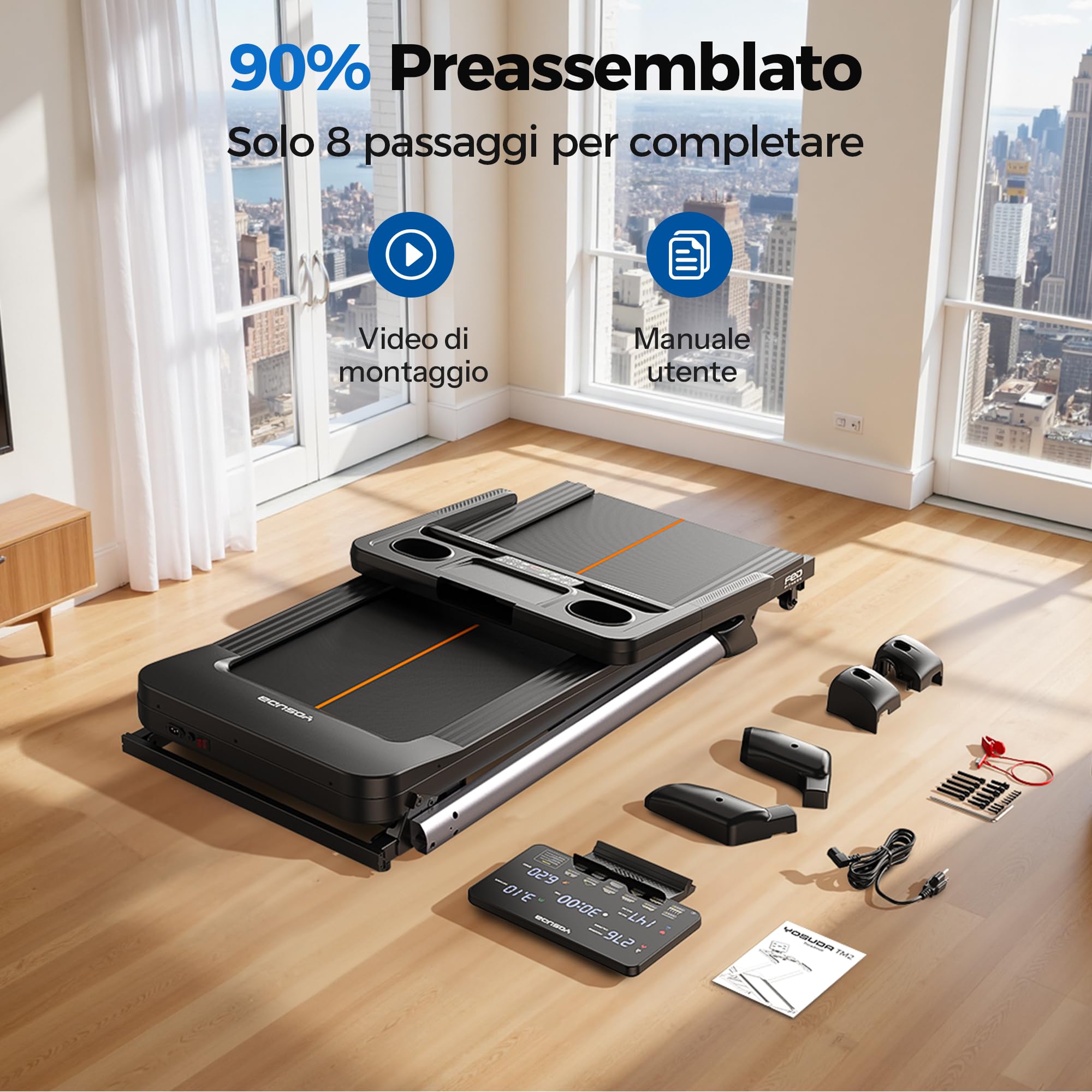YOSUDA Bieżnia do domu, składana, automatyczna bieżnia z automatycznym nachyleniem 18%, 3,0 KM, obciążenie do 172 kg, kompatybilna z aplikacją Bluetooth, ekran LED o wysokiej rozdzielczości