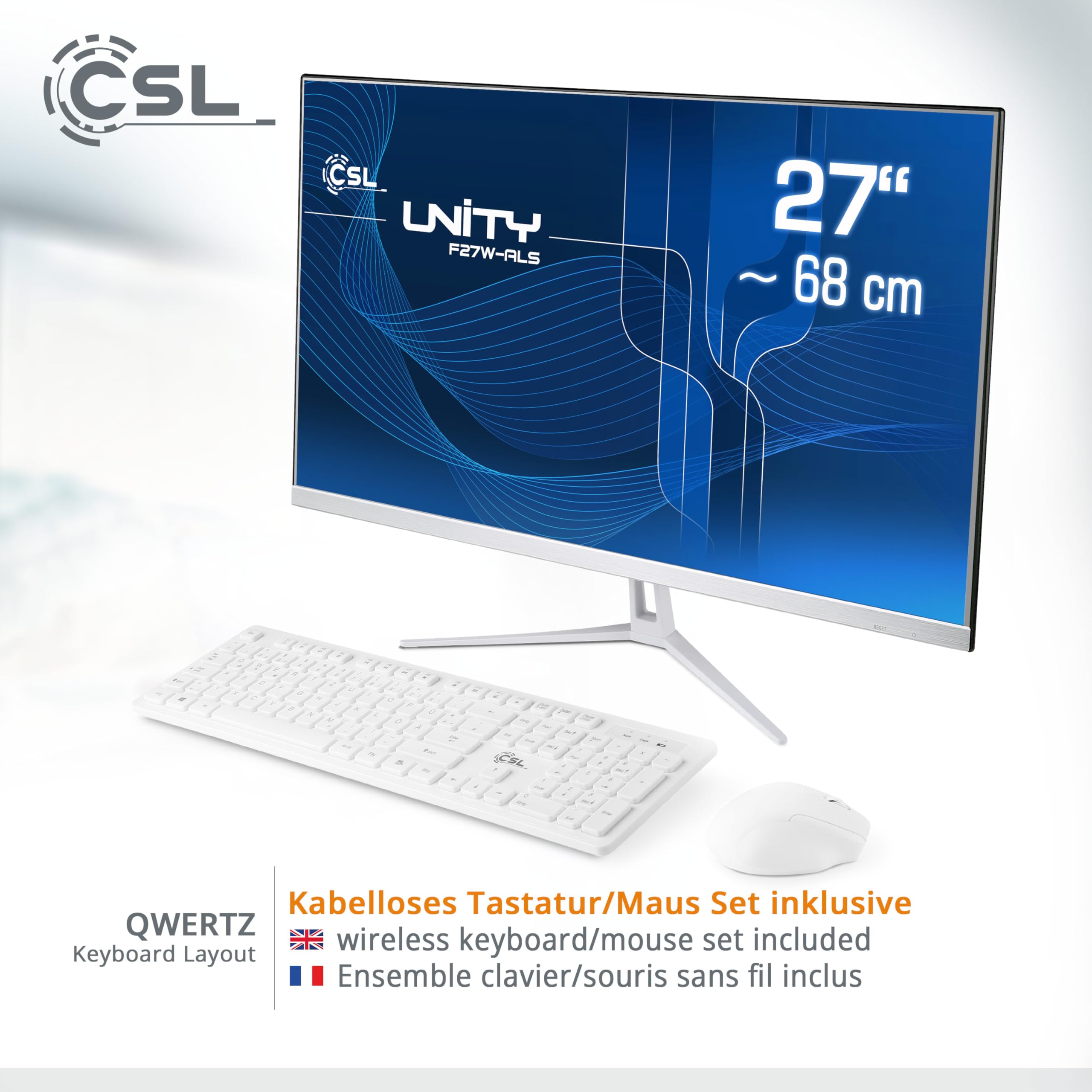 All-in-One-PC CSL Unity F27W-ALS, 68,58 cm (27 Zoll, 1920x1080 Full HD) - Leistungsstarker AIO (Intel N200 CPU 4x3700 MHz, 1000 GB SSD, 16 GB DDR4-RAM, Windows 11 Home), weiß