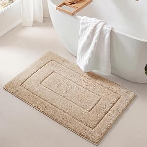 GRANNY SAYS Bathroom Mat, 16" x 24" Khaki Bath Mat for Bathroom Non Slip Washable, Super Soft Bathmat, Bath Matts for Floor, Washroom Absorbent Bath Mat, Microfiber Bathroom Floor Mats, Tapis de Bain