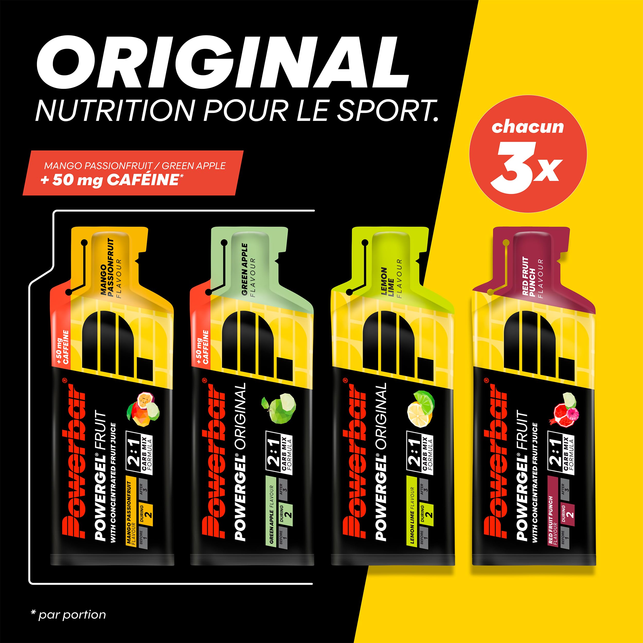 Powerbar - PowerGel Multiflavour Box - 12x41g - Gel énergétique riche en glucides - Sodium