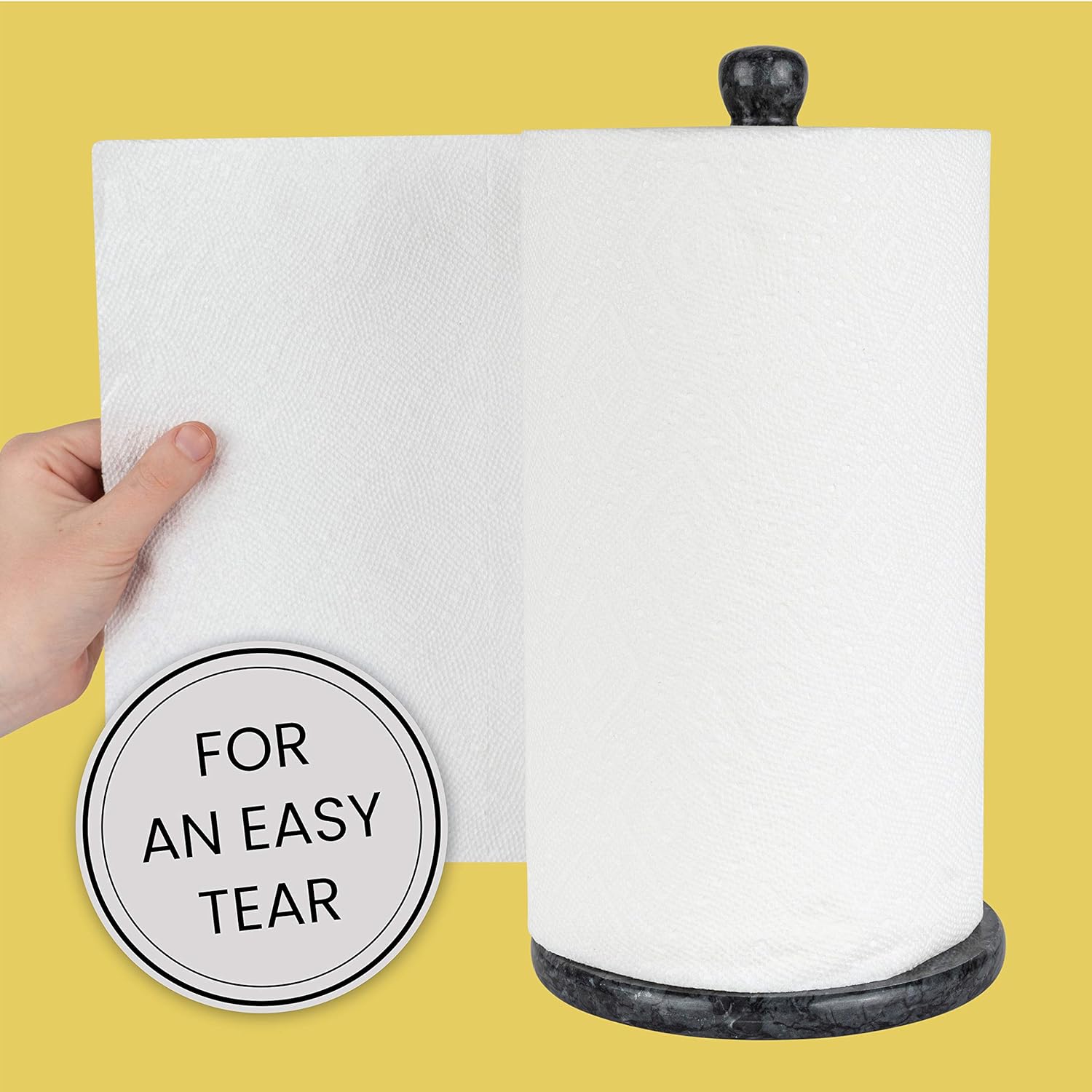 Homeries Marble Paper Towel Holder – Deluxe Upright Towel Dispenser for Kitchen Countertop, Cabinet & Bathrooms – Non Steel & Non Plastic Design – Heavy Duty, Solid Standup Paper Towel Holders -