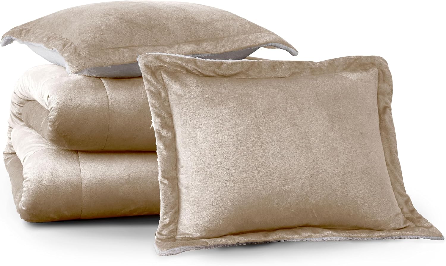 Cathay Home Bedding Sets: Ultra Soft and Plush Reversible Micromink and Sherpa 3-Piece Comforter Set, Camel, King (102" x 90") King Camel