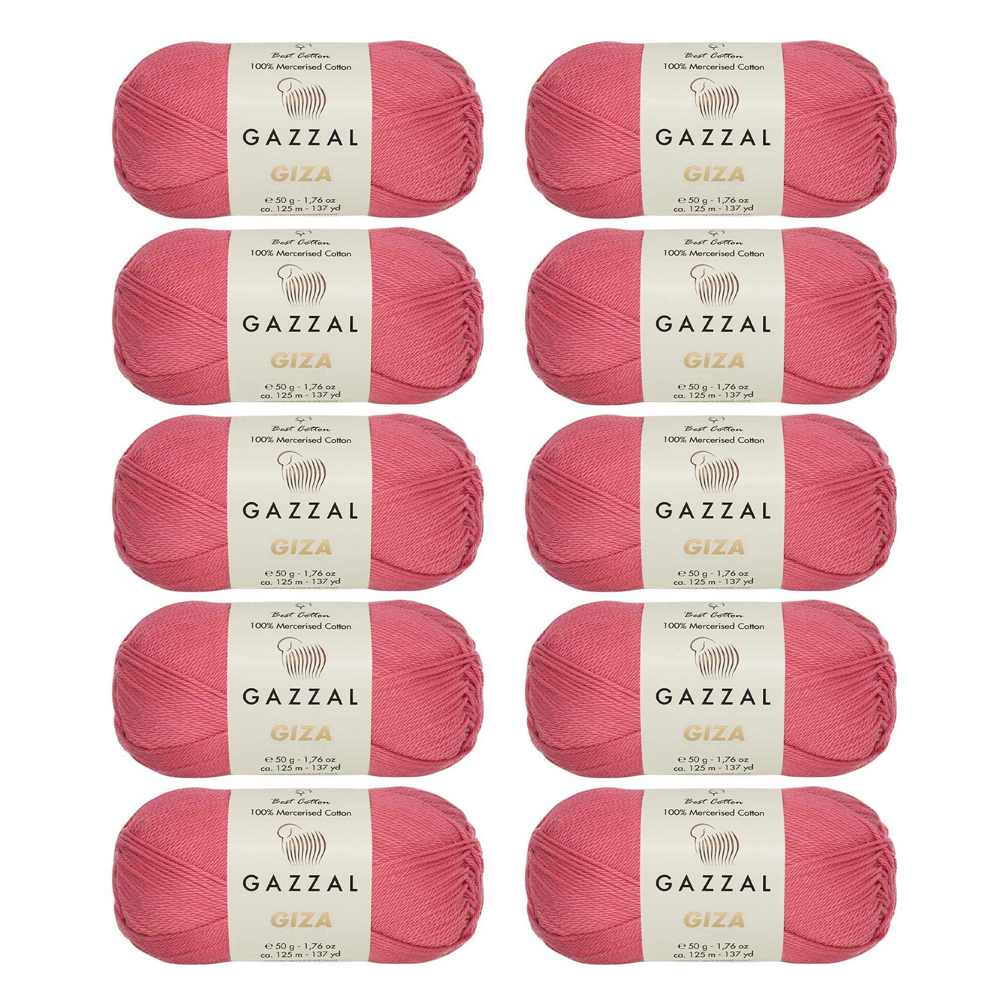 10 motek (opakowanie) Gazzal Giza, 100% merceryzowana bawełna, każdy 50 g (125 m) miękki, drobny 2, kwiat granatu - 2470