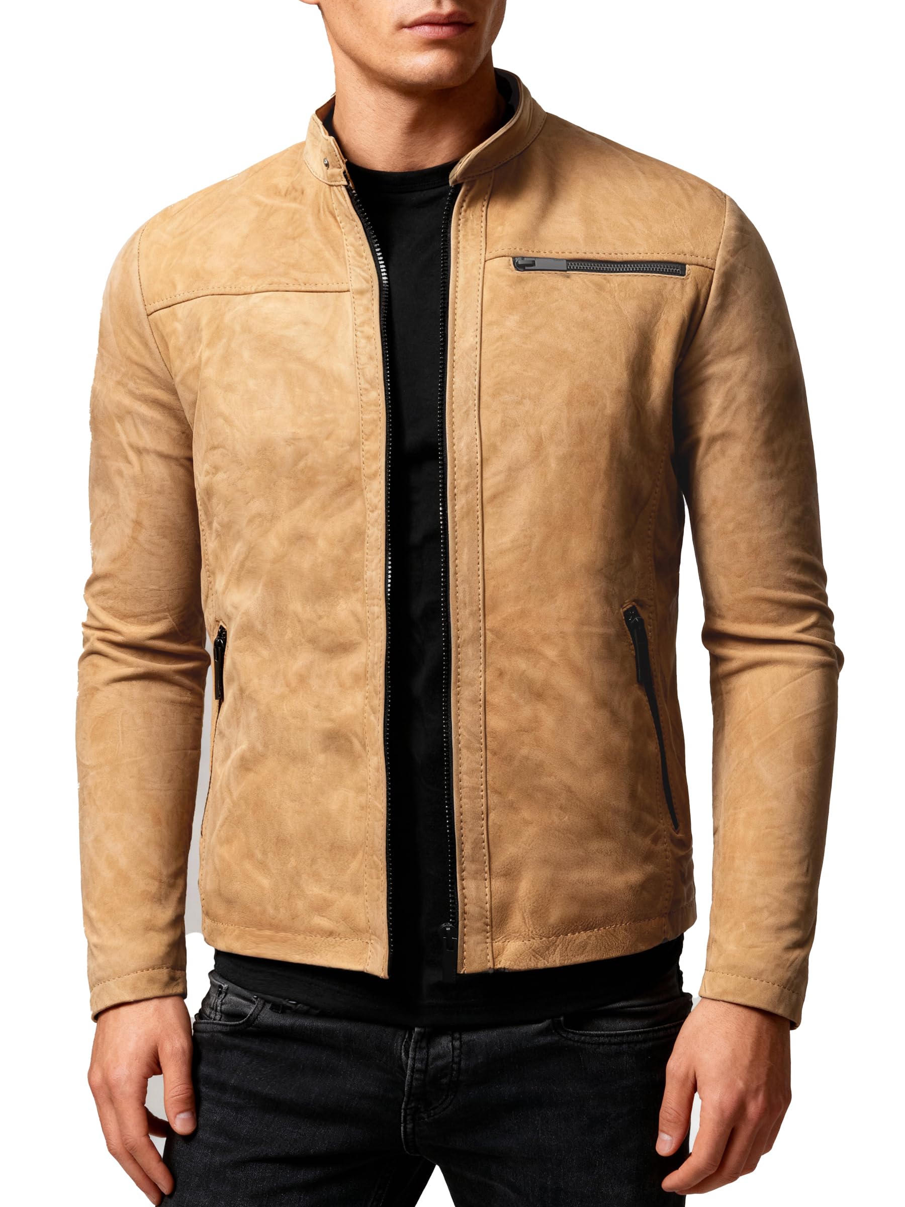 Crone Epic Herren Lederjacke Cleane Basic Leder Jacke in vielen Varianten und Farben