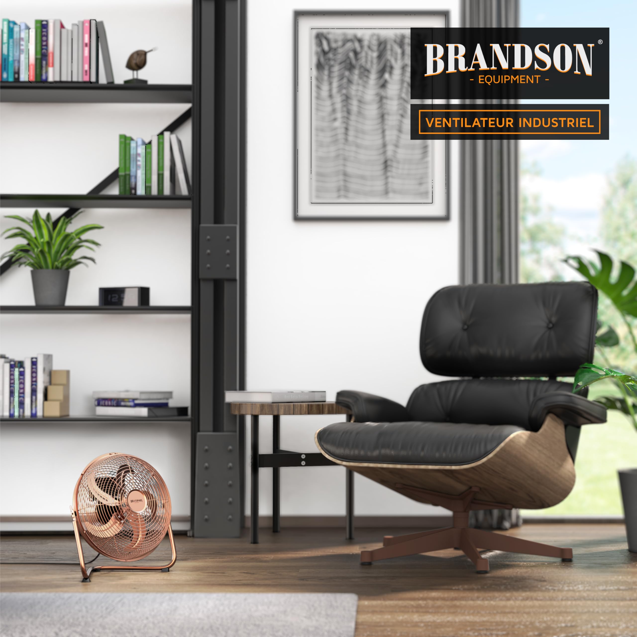 Brandson Ventilateur de Sol Design Rétro sur Pied de 30 cm - Métallique 3 Vitesses (Faible, Moyenne, Haute) - Débit d'air Élevé - Inclinable à 120° - Cuivré