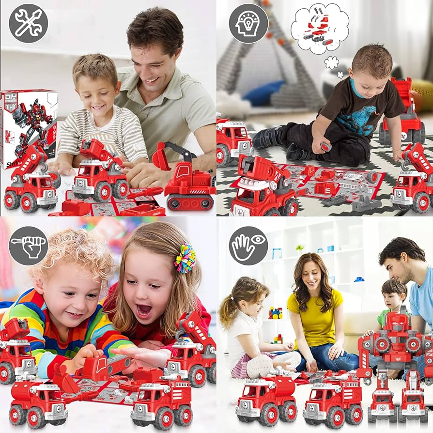 多色組み立ておもちゃパーツセット Amazon | Kuman 5-in-1 組み立てロボット車おもちゃセット 組み立て